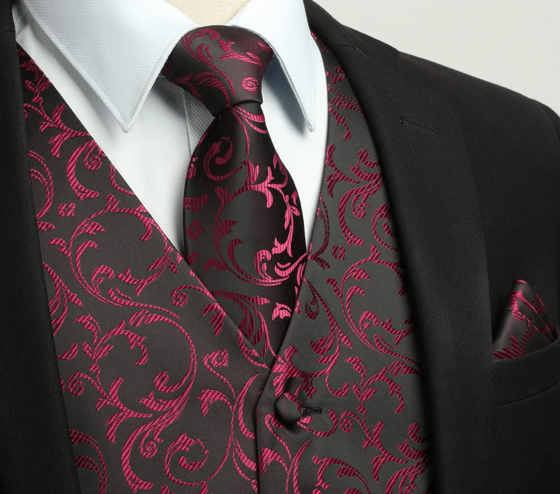 Enlision Chaleco de Vestir Hombre Boda Jacquard Paisley con Corbata y Pañuelo