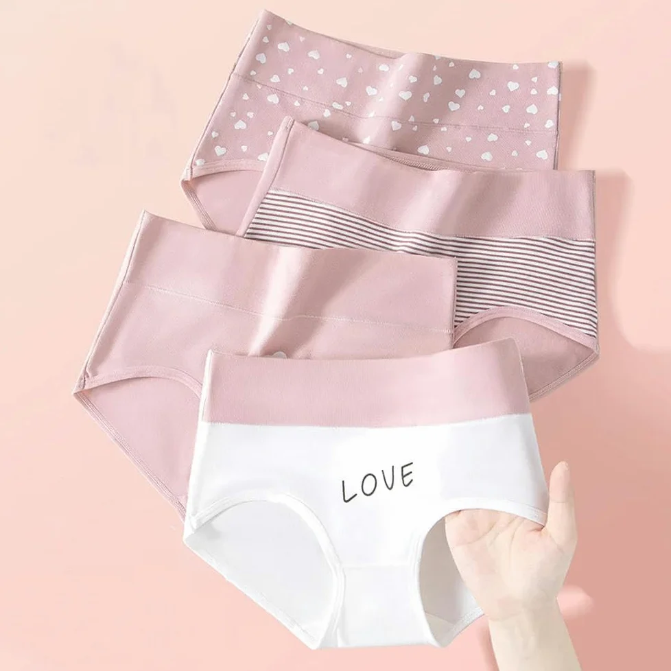 DYRBF - Bragas de algodón de cintura alta para mujer, ropa interior adelgazante, sin costuras, ropa interior sexy y transpirable para mujer, 4 piezas