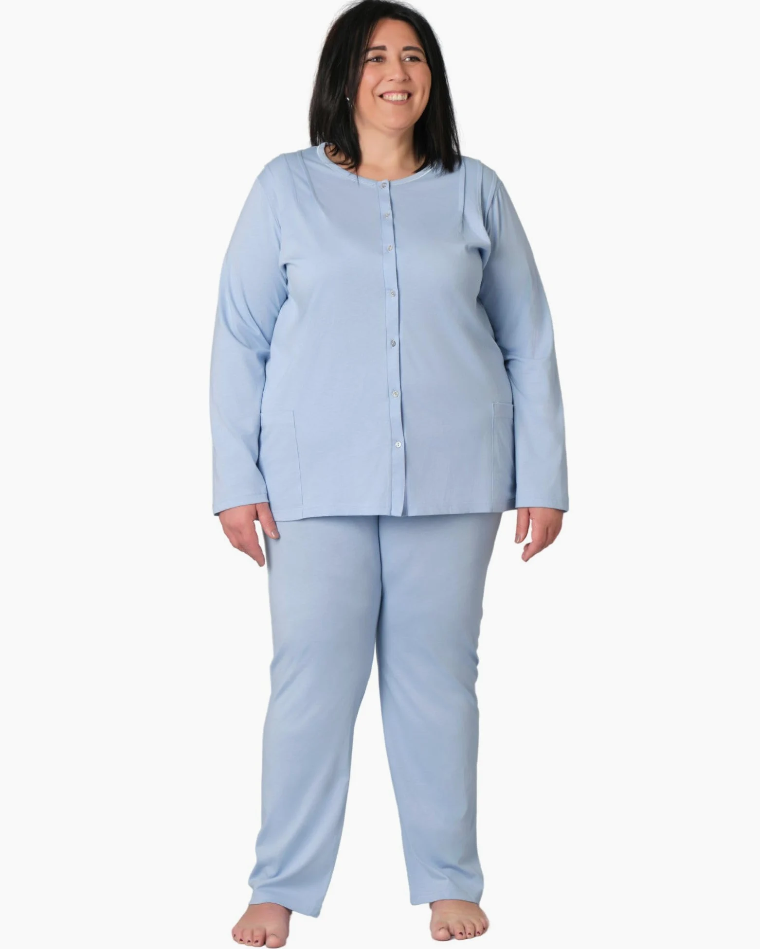 FERRUCCI COMFORT Pijama de mujer de talla grande, tallas grandes, cómodo, talla grande, 100% algodón, cómodo y transpirable