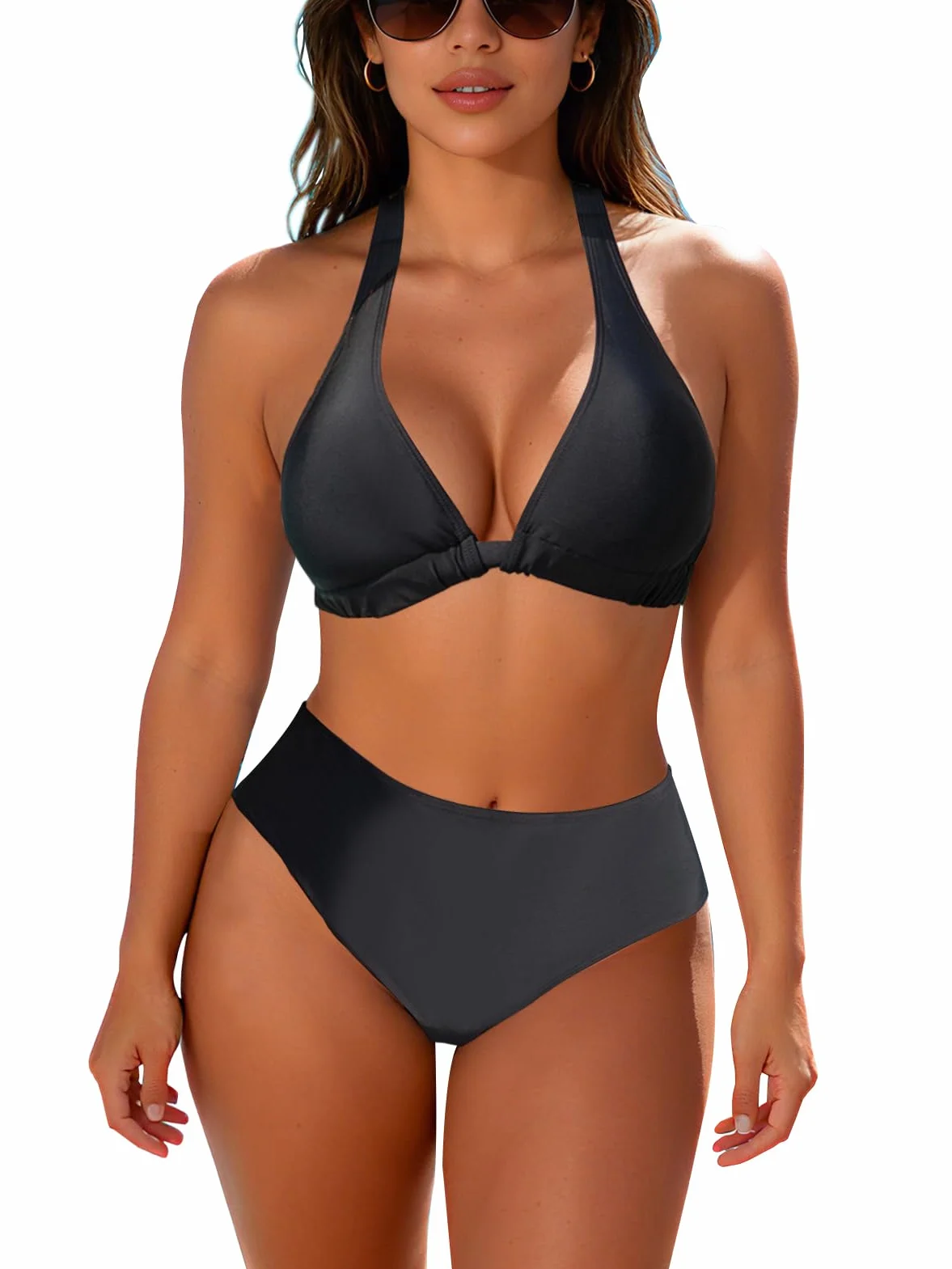 JFAN Bikini Sets para Mujer Verano Traje de Baño Dos Piezas Cuello Halter Push Up Cintura Alta