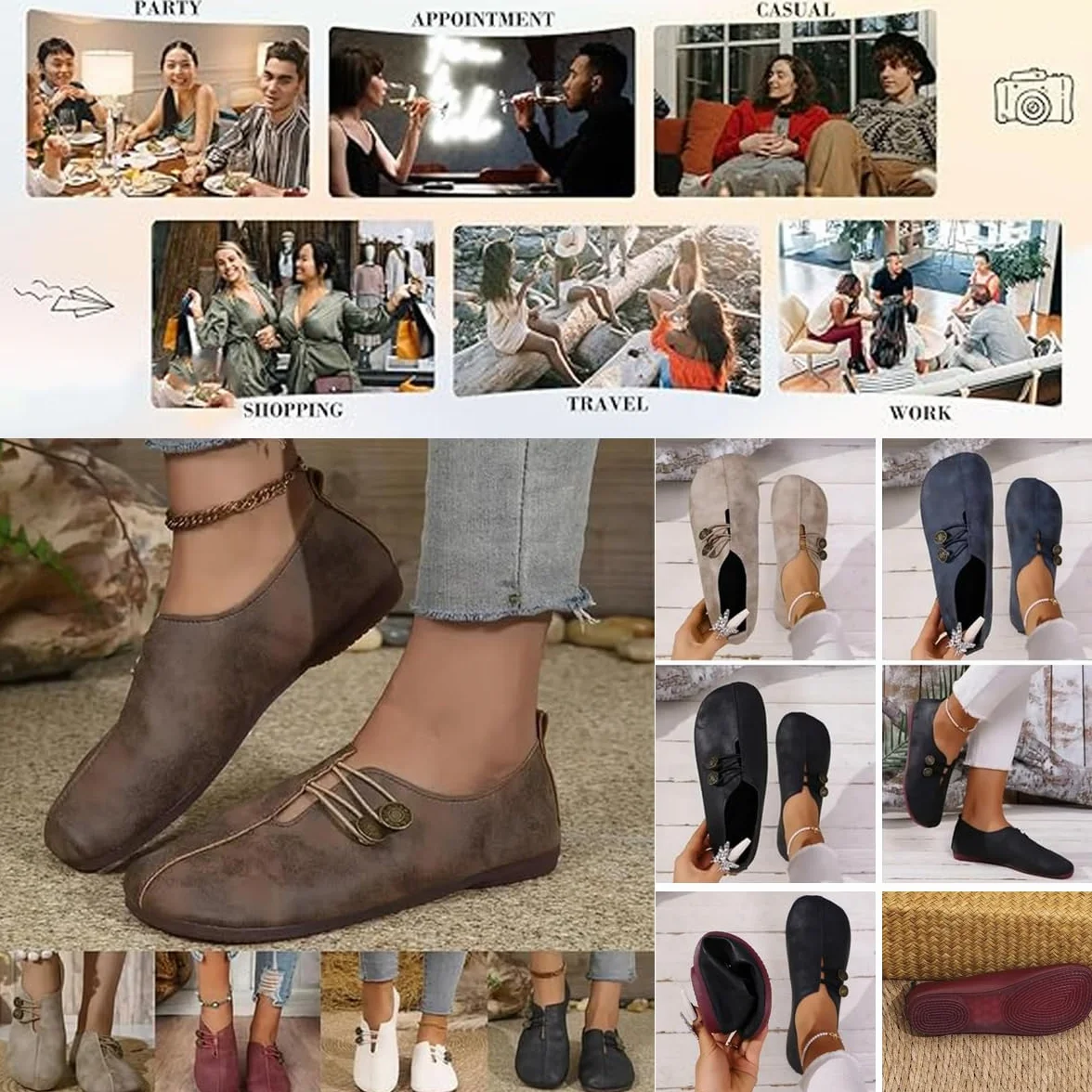 Zapatos ortopédicos suaves y flexibles, mocasines retro de ajuste ancho para mujer, ligeros, cómodos, ortopédicos, de gamuza de ballet, sin cordones, zapatos planos elásticos con botones para mujer