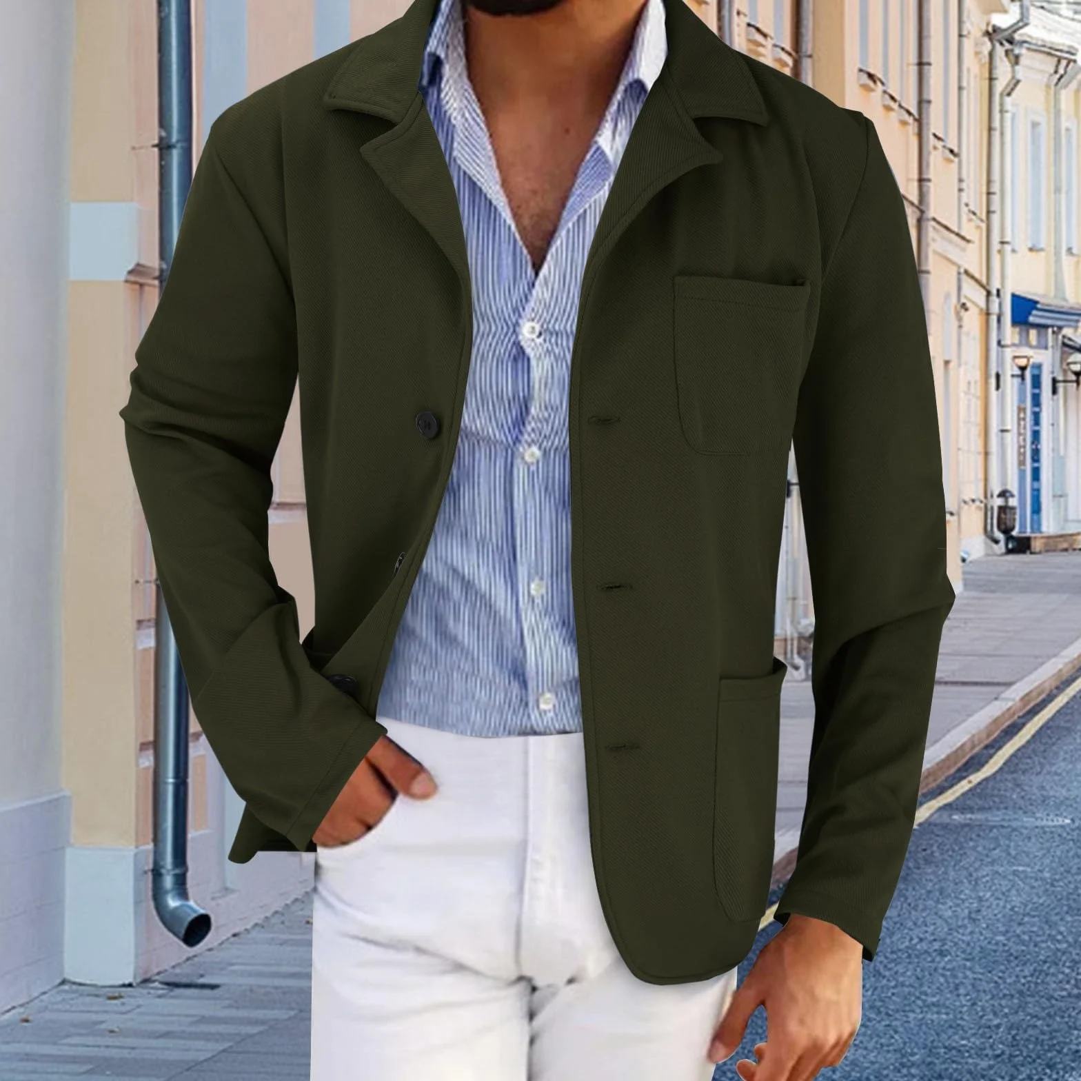Chaqueta de punto para hombre vintage informal con bolsillos