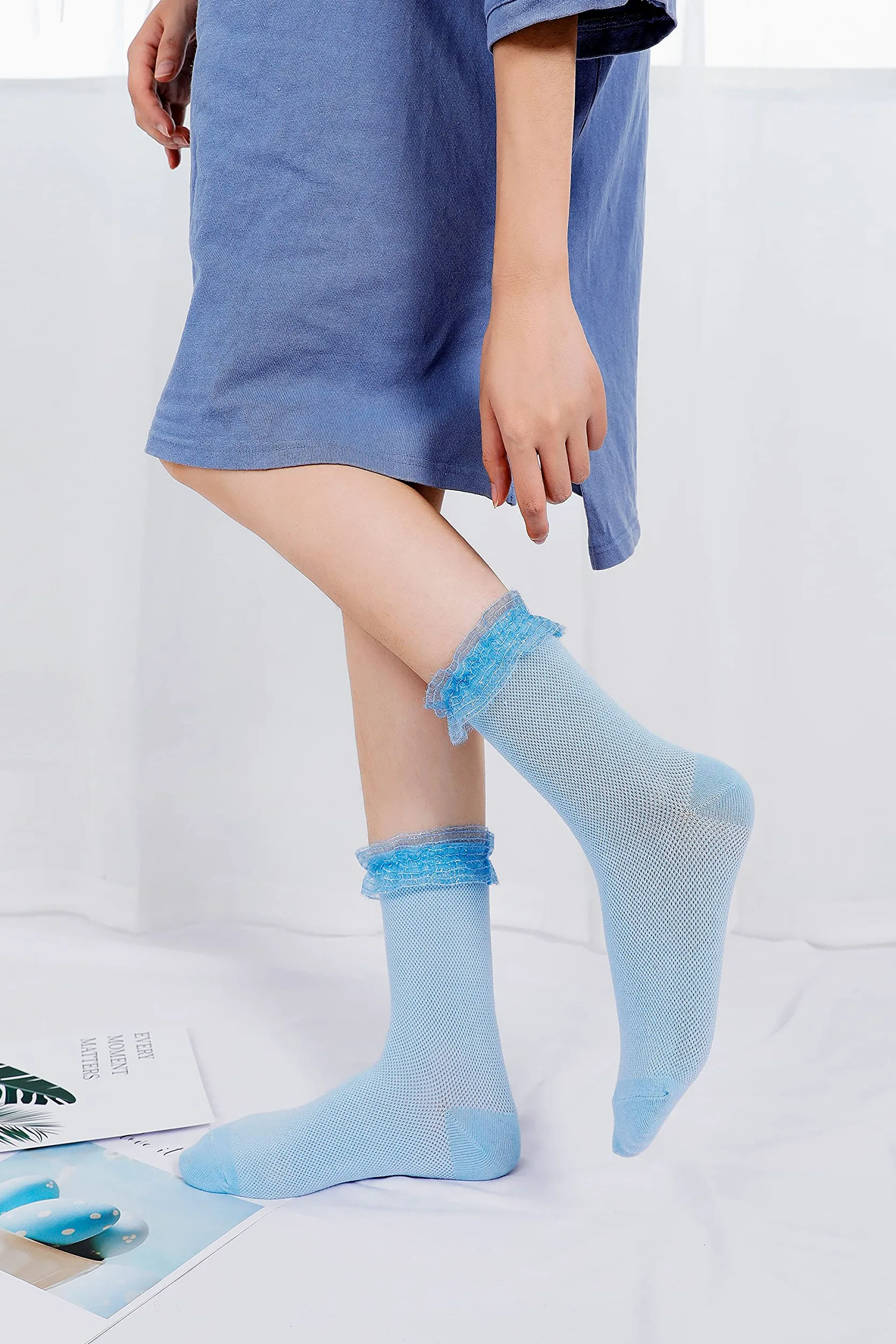 Calcetines con volantes para mujer, calcetines de encaje Lolita Kawaii, calcetines lindos con volantes, 3 pares