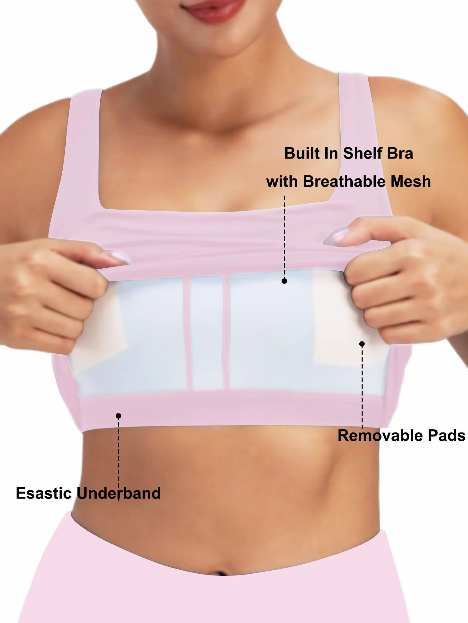 Sunzfly - Brasier deportivo de cuello cuadrado para mujer con almohadillas extraíbles, brasier integrado, camiseta sin mangas para verano, entrenamiento, yoga