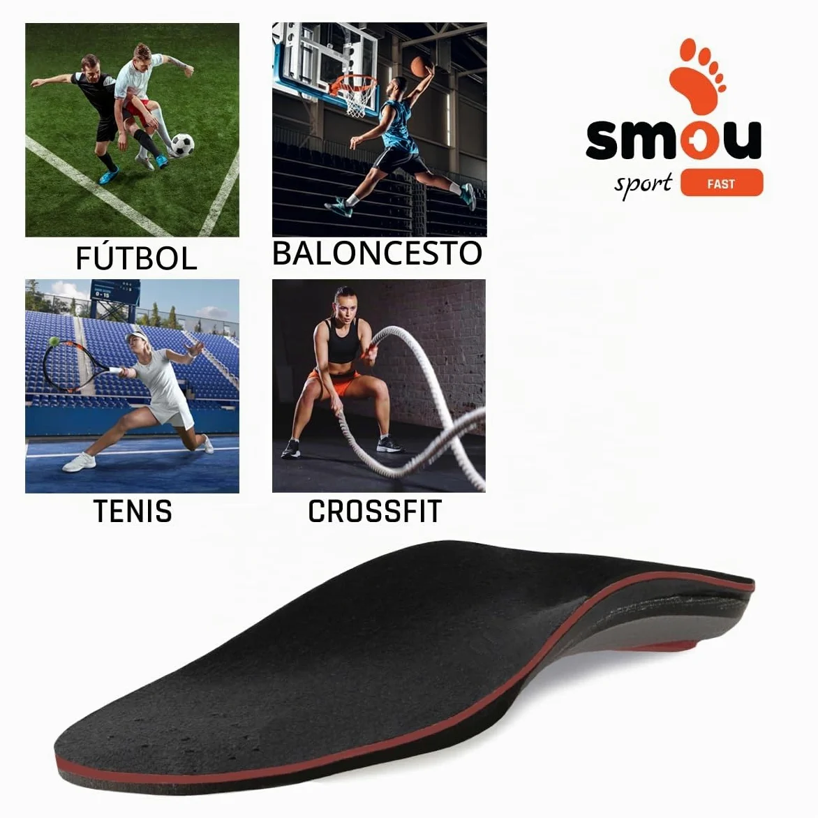 SMOU SPORT FAST Plantillas Memory foam para deporte Mujer y Hombre | Padel-Tennis | Impulso-equilibrio | Soporte del arco | Memory foam Gran Amortiguación | Para Zapatillas Deportivas (41-42 EU)