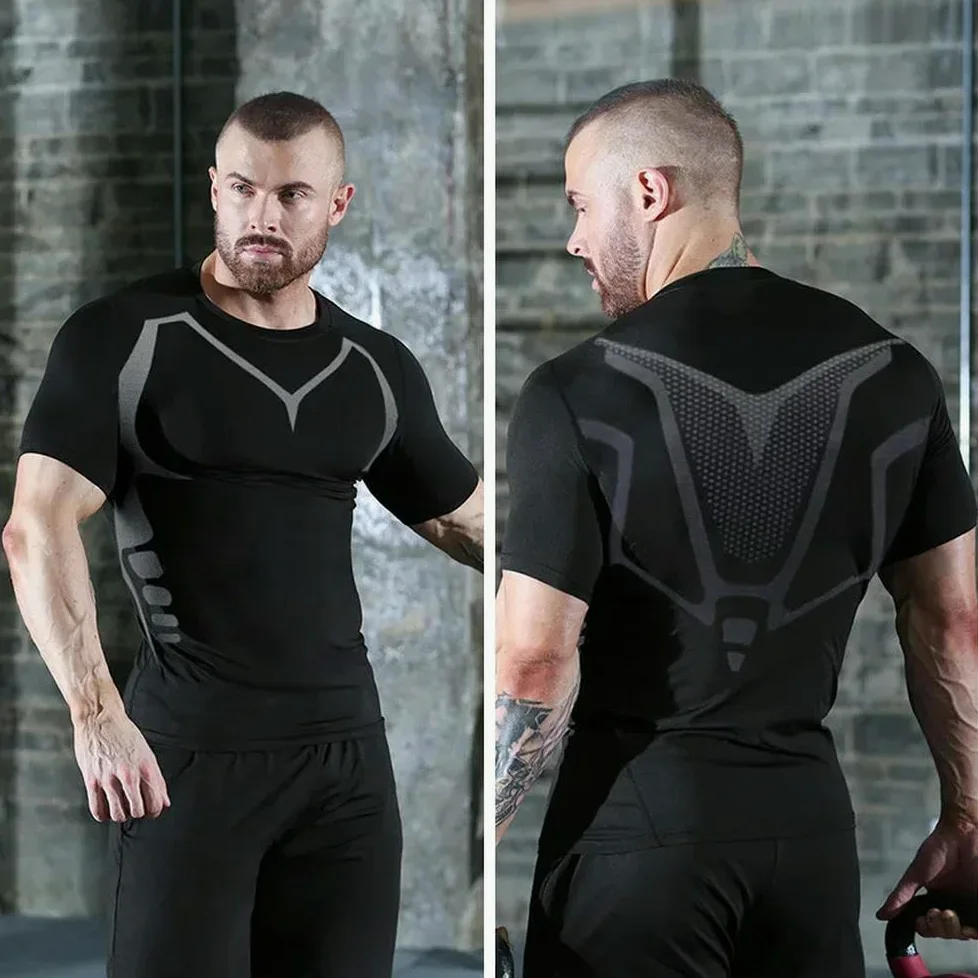DYRBF - Camiseta de compresión para hombre, secado rápido, para fútbol, fitness, gimnasio, deporte, manga corta, transpirable