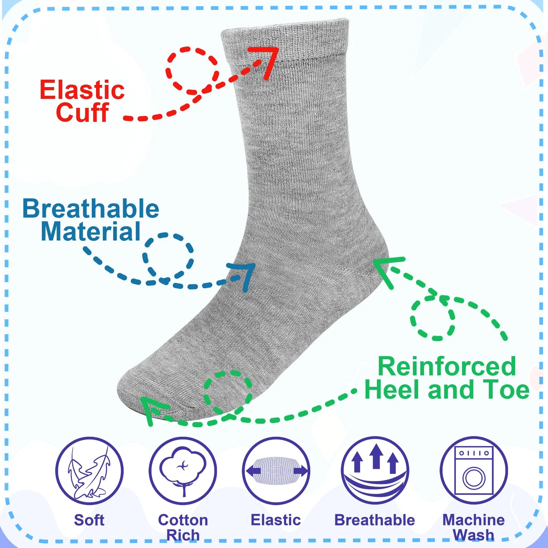 Falari 12-Pack Boy Toddler Kids Cotton Crew Socks
