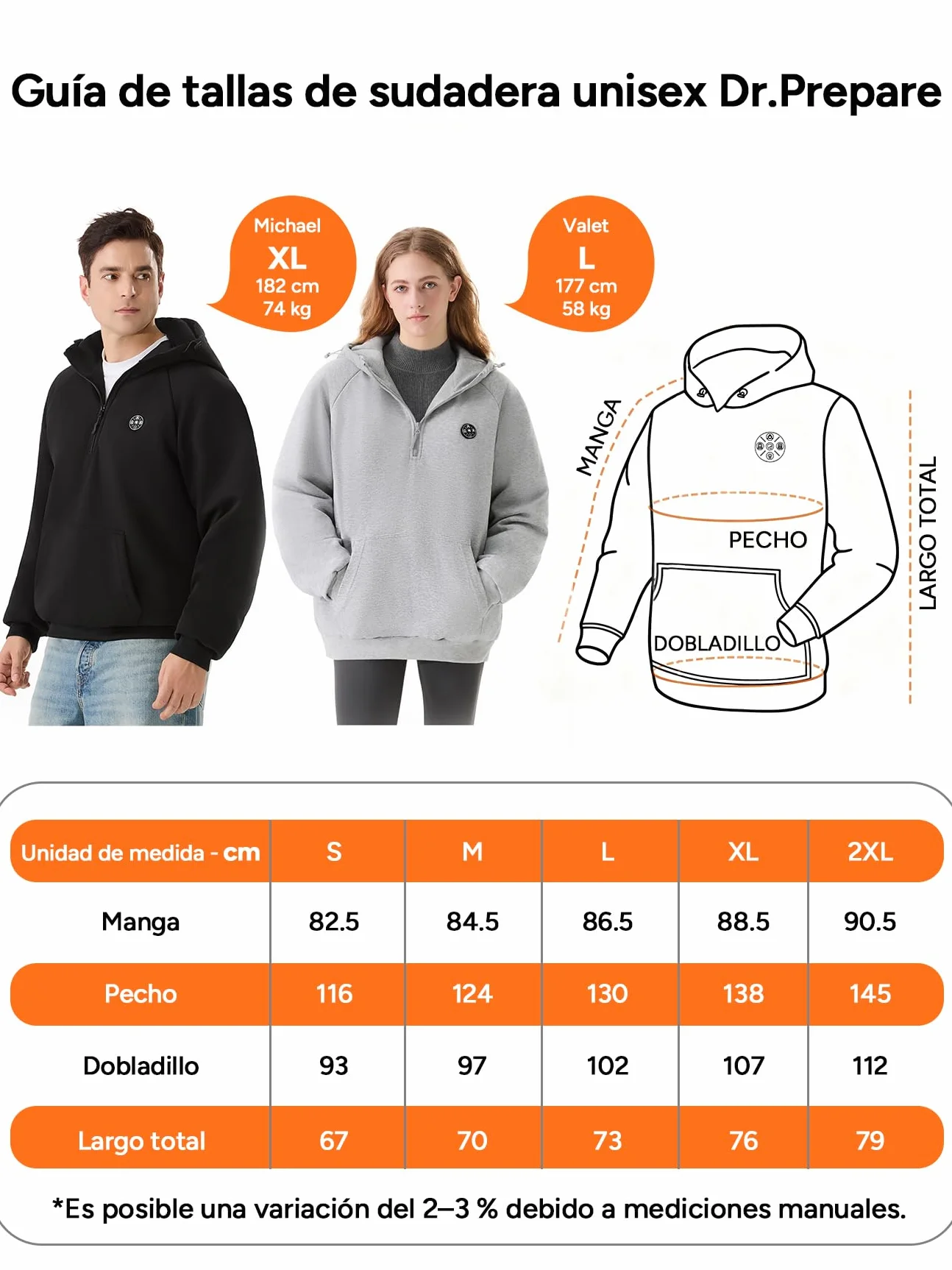 DR.PREPARE Sudadera con Capucha Calefactable Hombre y Mujer 9 Zonas de Calor Batería 16,000 mAh 3 Niveles de Calefacción Hasta 8H de Autonomía Chaleco Calefactable Forro Polar Para Exteriores