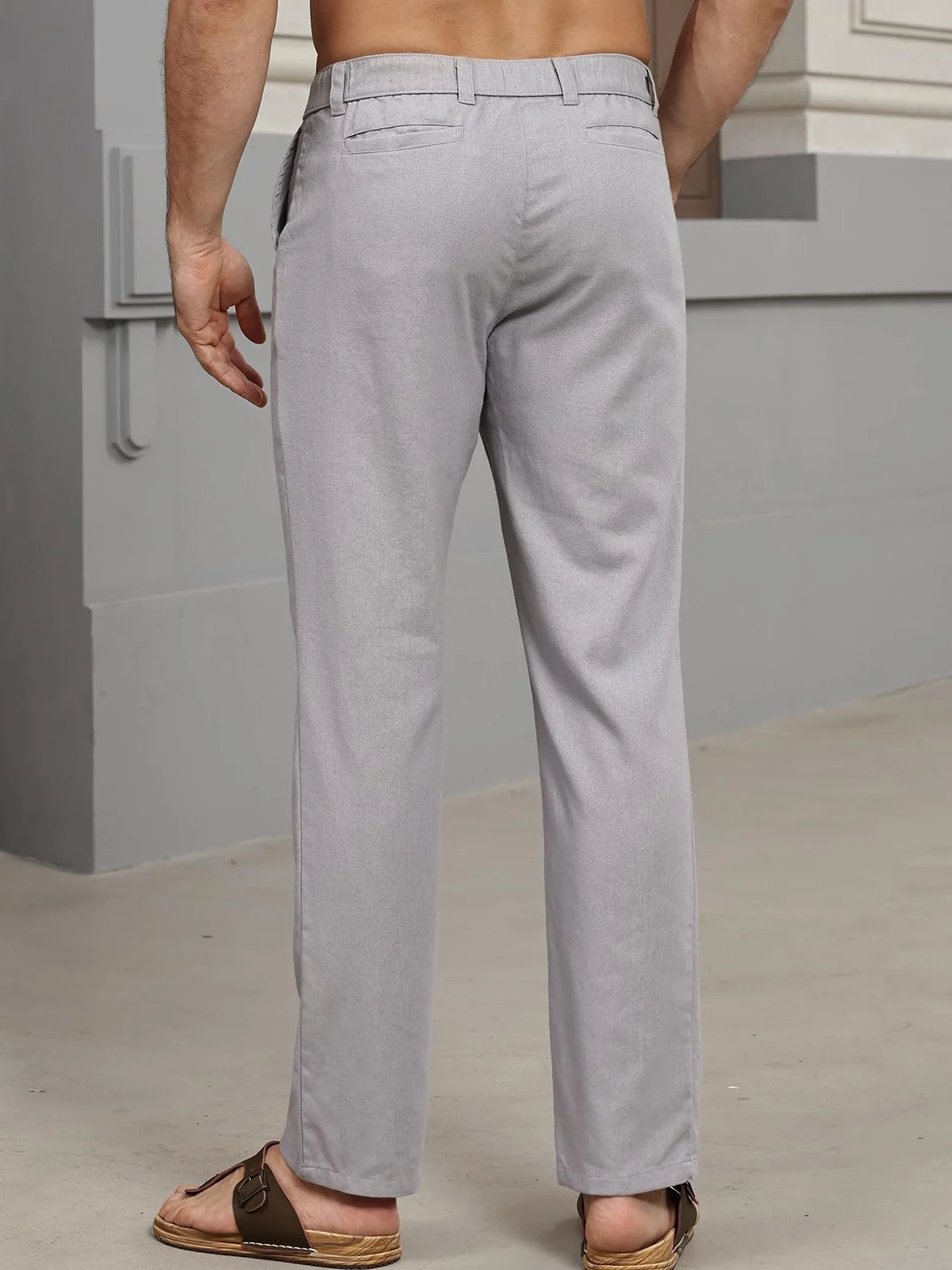 Suwangi Hombre Pantalones de Casuales Pantalones Largos Verano Ligeros Pantalon Lino Mezclar Cintura Elástica con Bolsillos