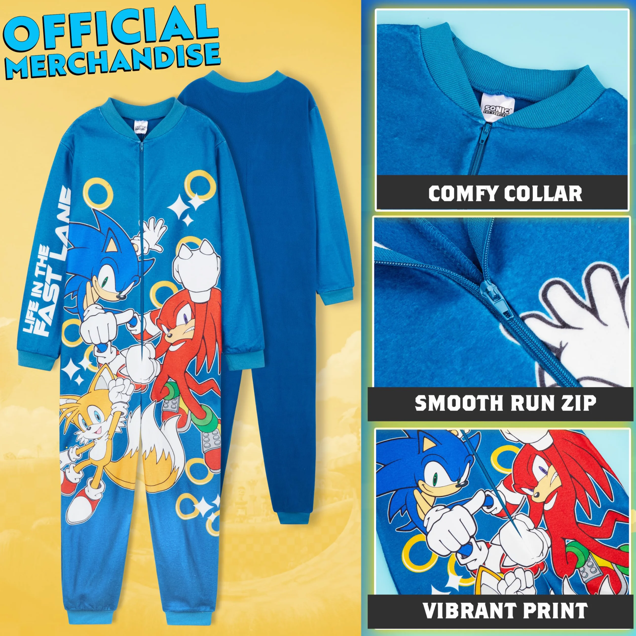 Sonic The Hedgehog Pijama Entero Niño con Capucha, Polar Ropa de Dormir
