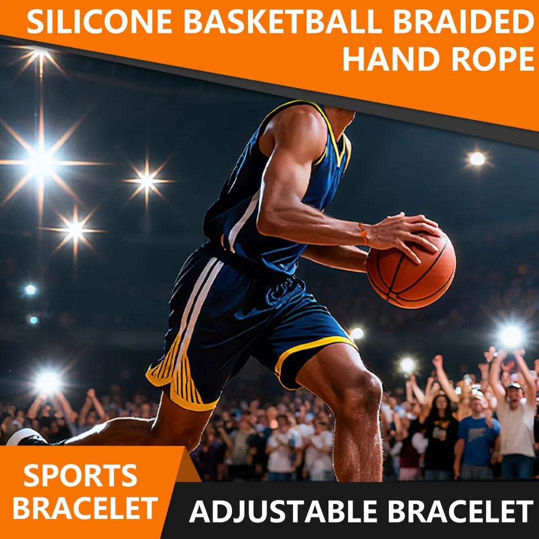 Pulsera de la amistad de 2 piezas, cuerda negra y naranja, colgante de baloncesto de silicona 3D, pulsera de baloncesto para niños, un gran regalo para los amantes del baloncesto.