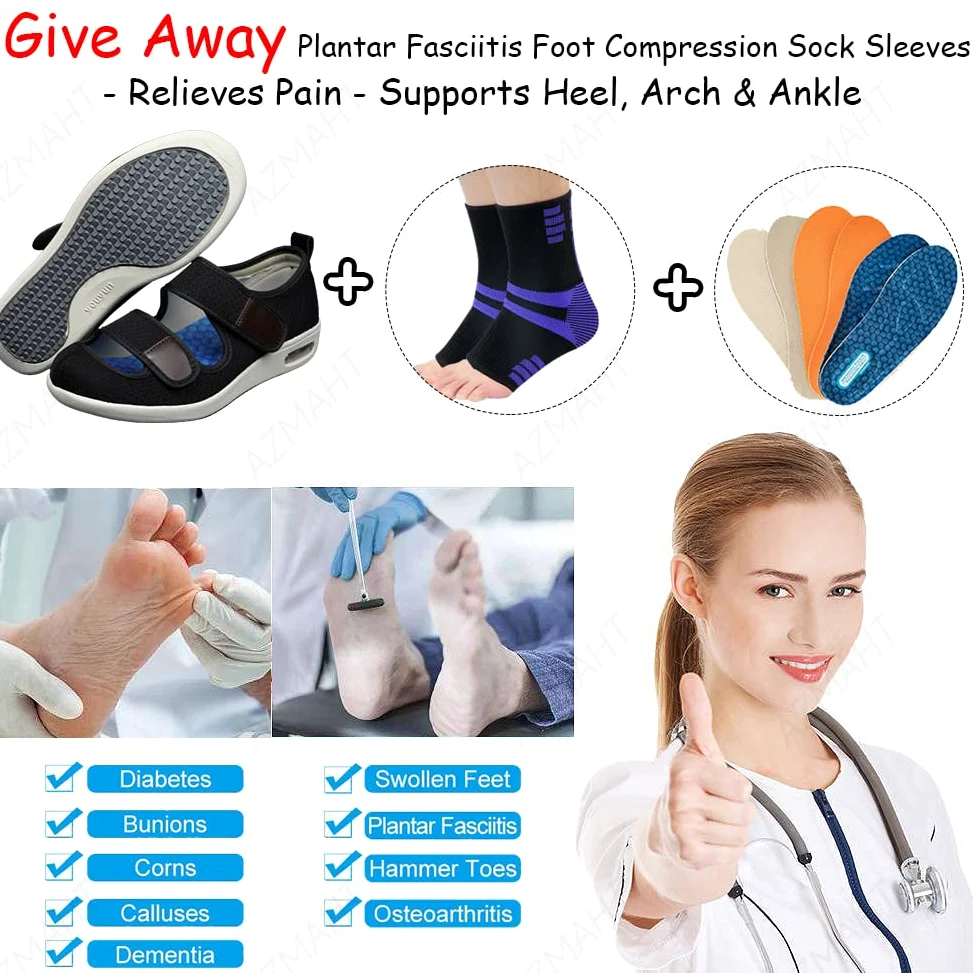 Zapatilla Ancho Especial Mujer Empeine Alto pies hinchados Extra Anchos Zapatos Vendaje Ortopédico Verano Sanitarios Zapatos de Ensanchamiento de Fertilizante de Gran Tamaño Plus,Negro,36 EU