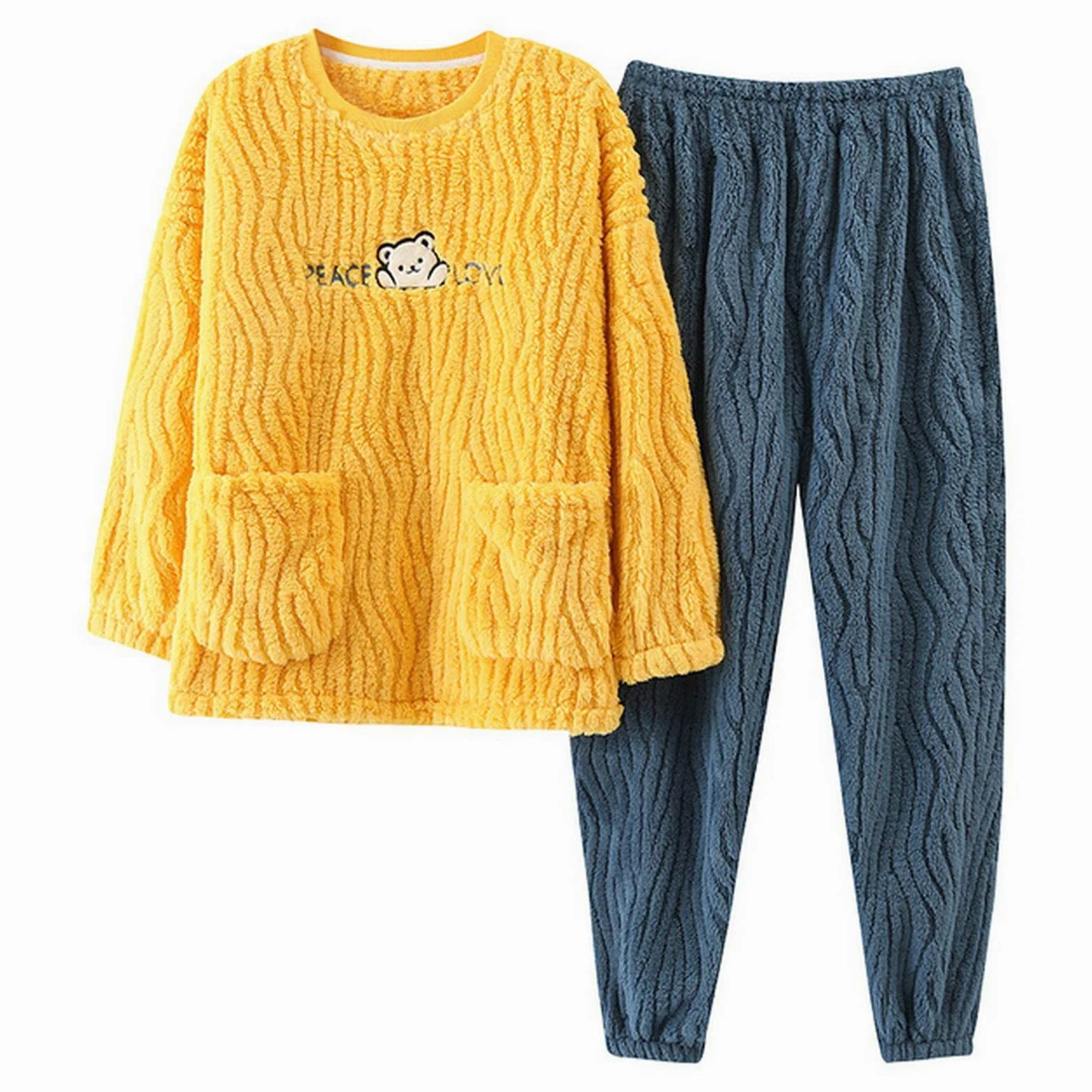 TOBILE Pijama de franela de invierno para mujer, conjunto de pijama de felpa jacquard cálido grueso para el hogar, pantalones de dos piezas, pijama 9904, M