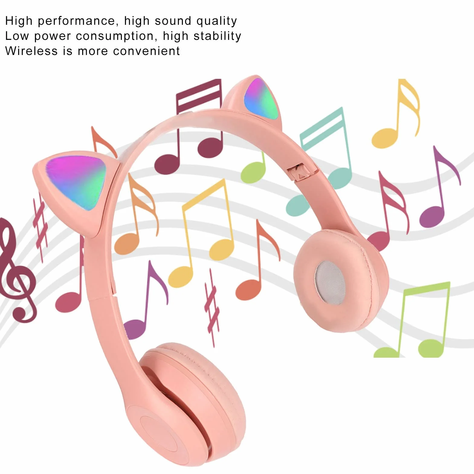Auriculares, Bonitos Auriculares con Orejas de Gato, Auriculares para Niños, Auriculares Plegables sobre la Oreja con Luz LED para Niños, Adultos, Niñas Y Niños (Rosa)