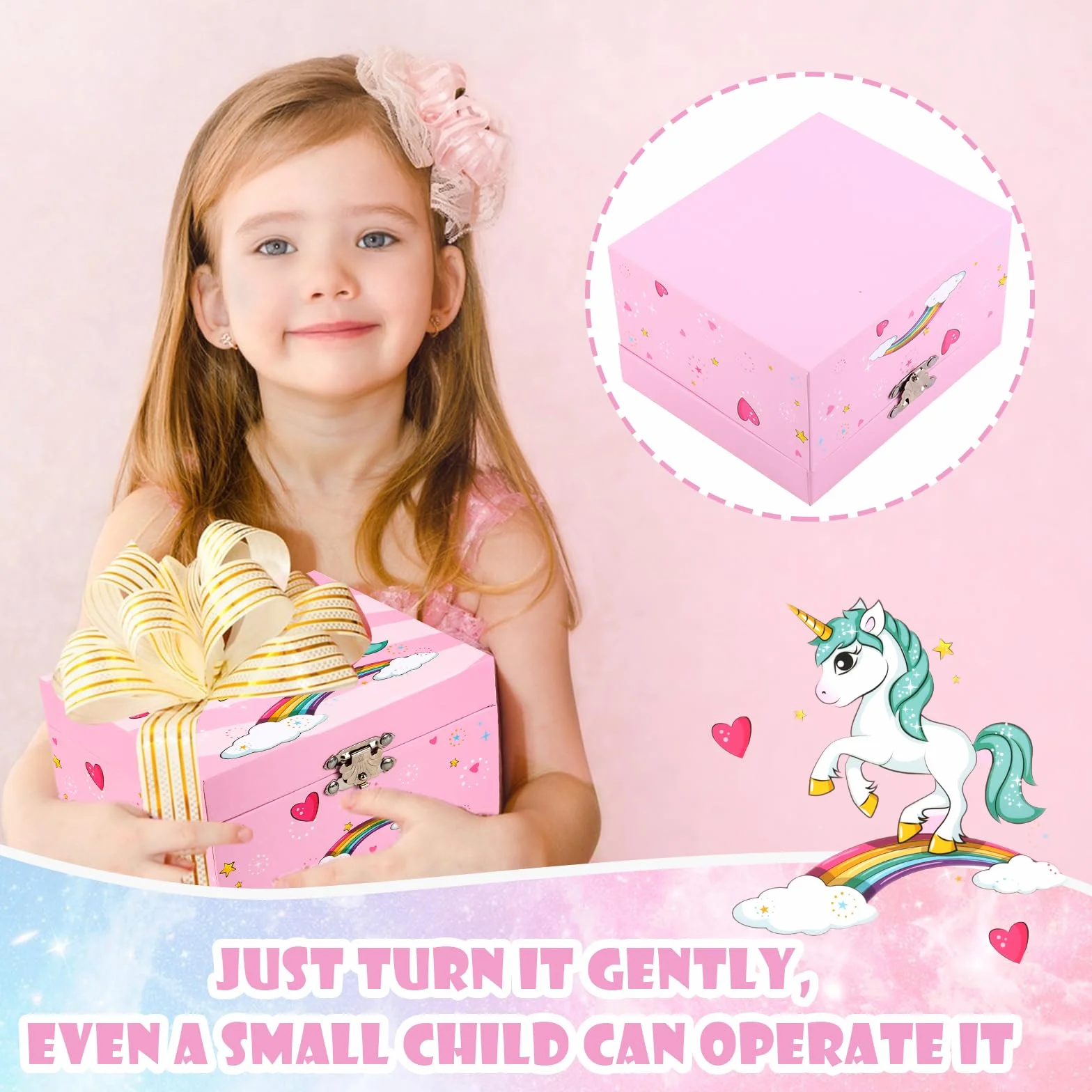 RISVOWO Cajas de Música con Unicornio Giratorio y Espejo, Joyero Musical para Niña, Regalo 2-9 Años