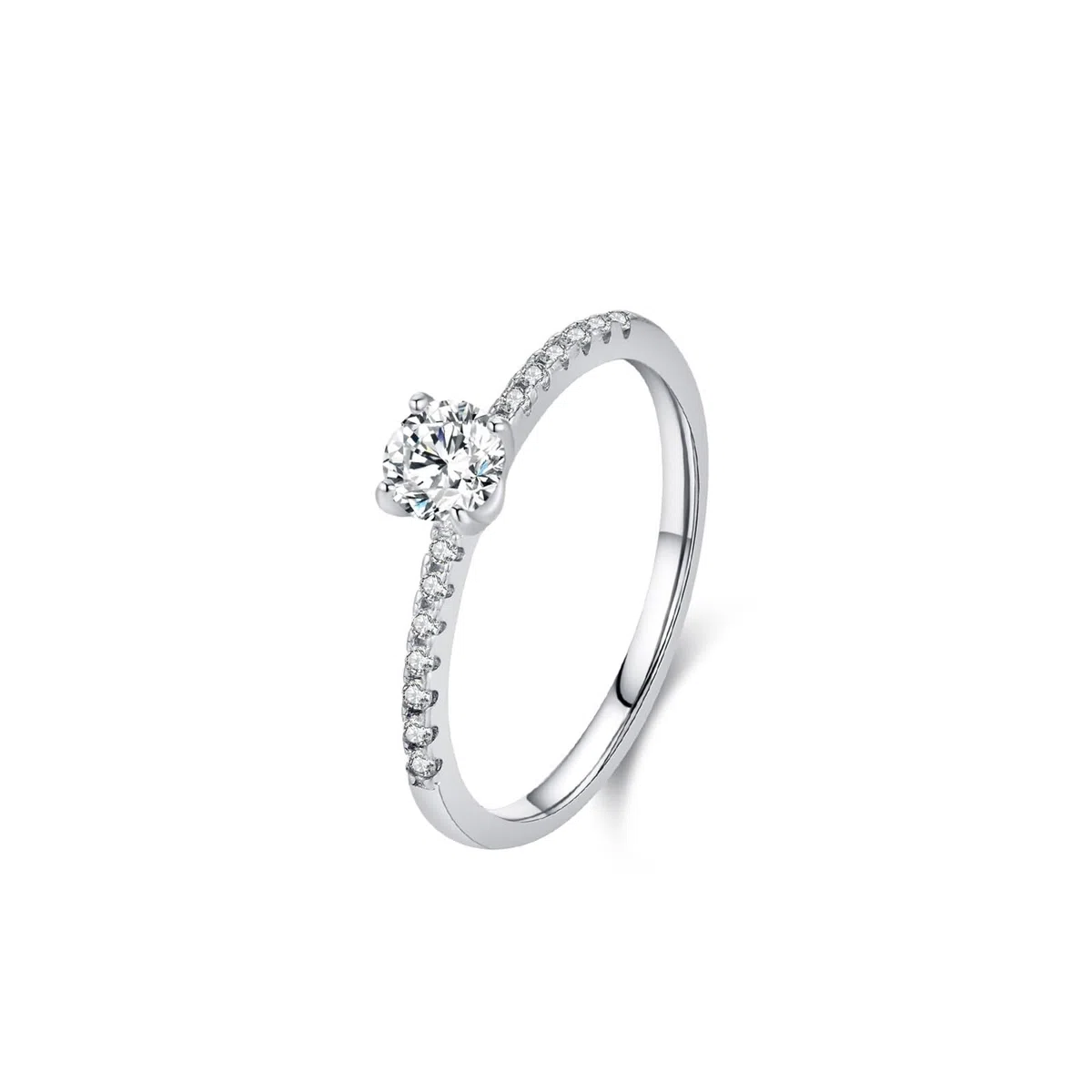 Anillos boho, anillo de oro blanco de 14 quilates elegante diseño de filas con 4 garras, diamante redondo de 0,25 quilates y moissanita, talla 50 (15,9)