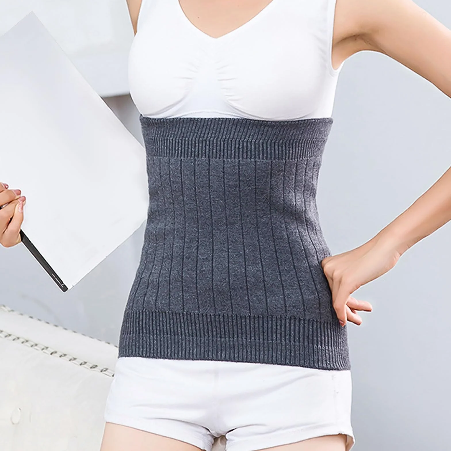 Calentador de Riñones de Lana para Mujer Calentador de Riñones para Mujer Cinturón Lumbar Lana Cinturón de Punto Cinturón Lumbar Lana Calentador para Mujer, Talla única (Gris)