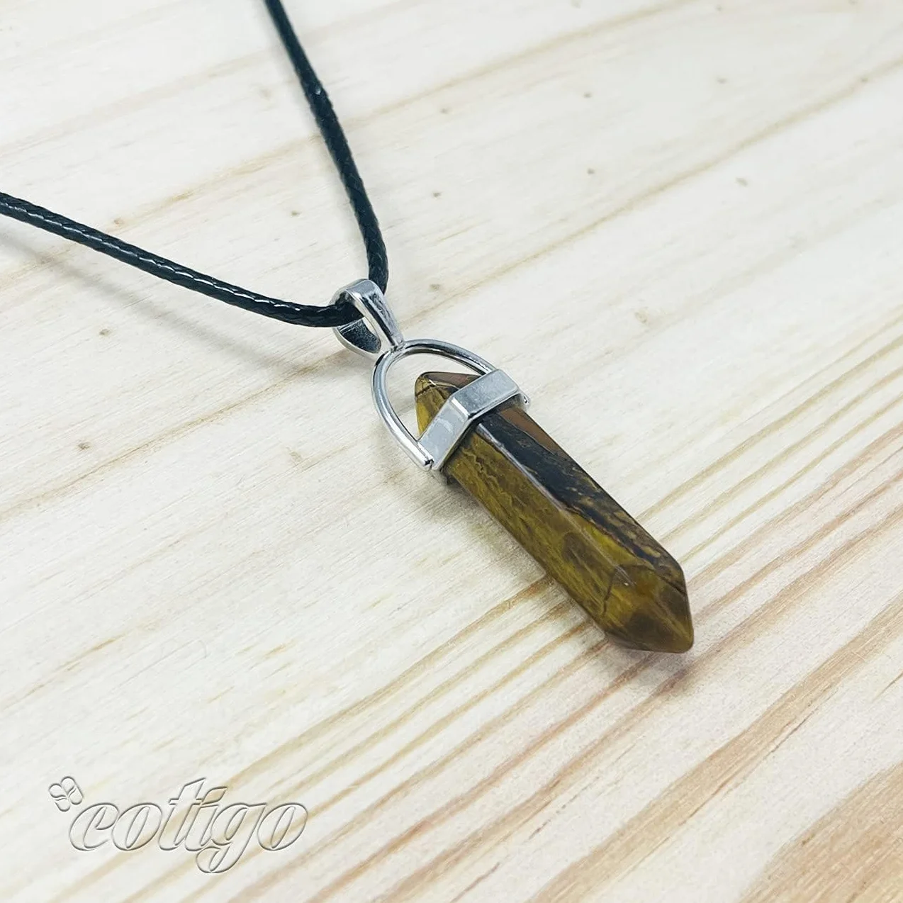 Colgante de Piedra Natural Punta - Cadena de Hilo Encerado Negro 45cm - Piedras Semipreciosas