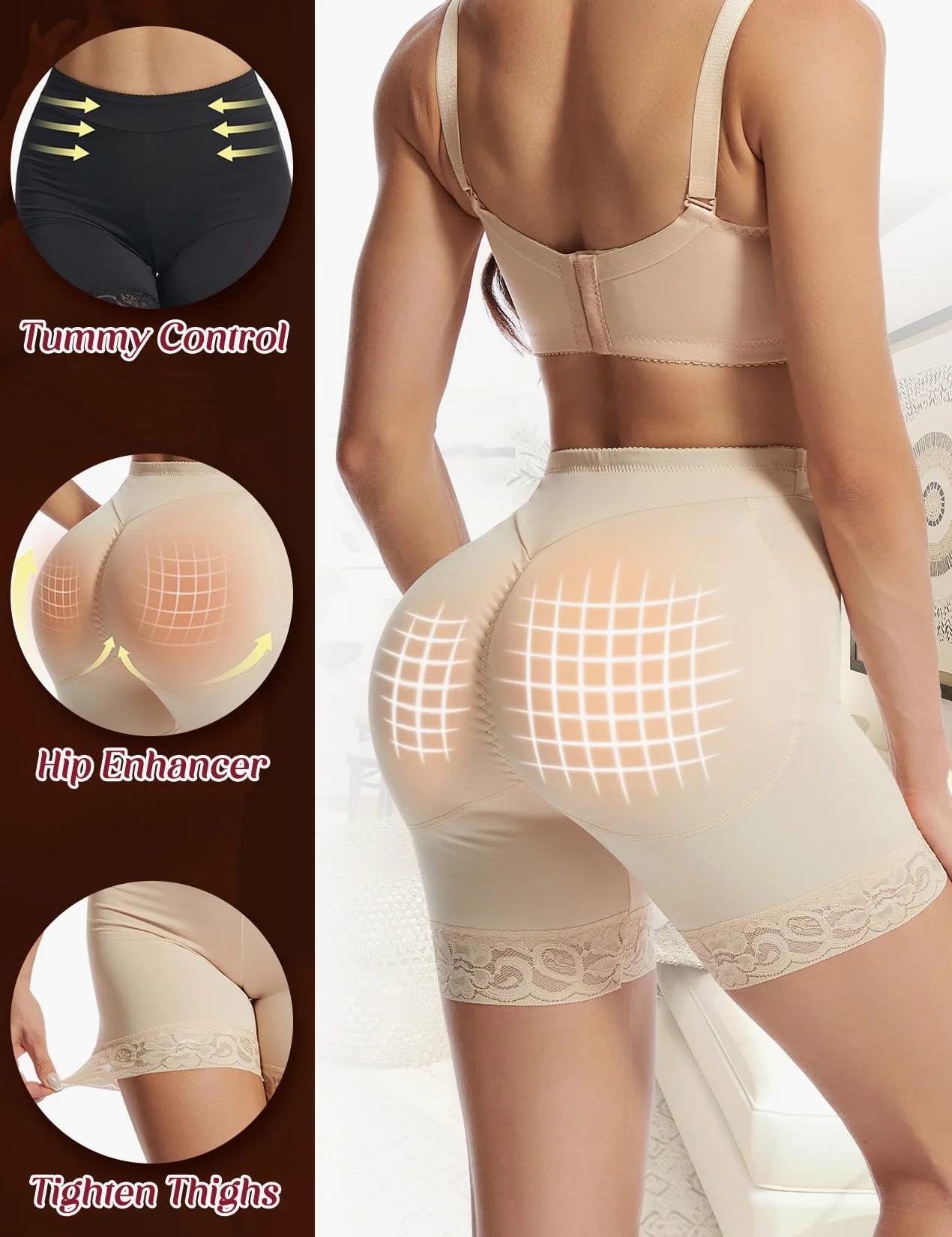 Bragas acolchadas más gruesas para mujer, moldeadoras de encaje, realzador de caderas, ropa interior falsa para levantamiento de glúteos
