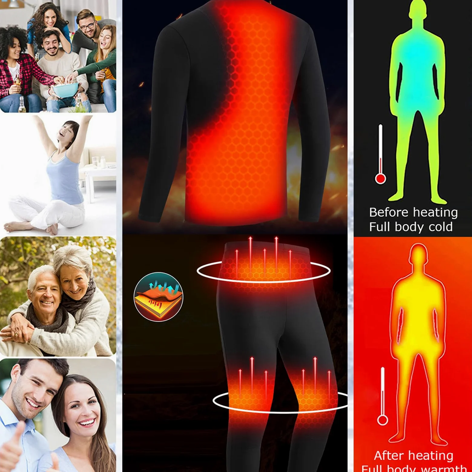 Ropa Interior Térmica para Hombre Y Mujer, Conjunto De Pantalones con Batería, Capa Base Térmica para Invierno, Deportes Al Aire Libre