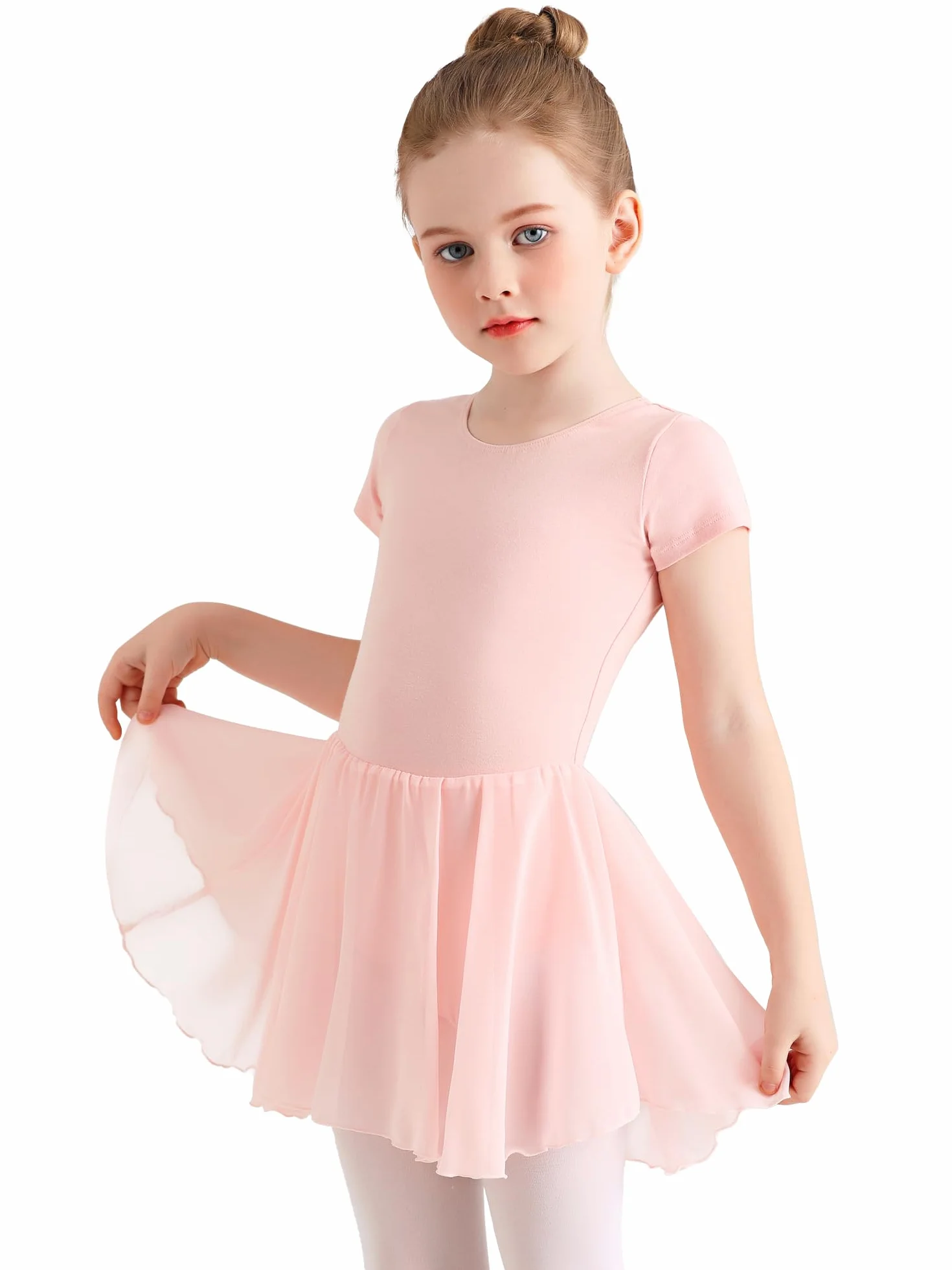 Vestido de Ballet para Niña Manga Corta Algodón Clásico Leotardo con Falda 2-11 Años