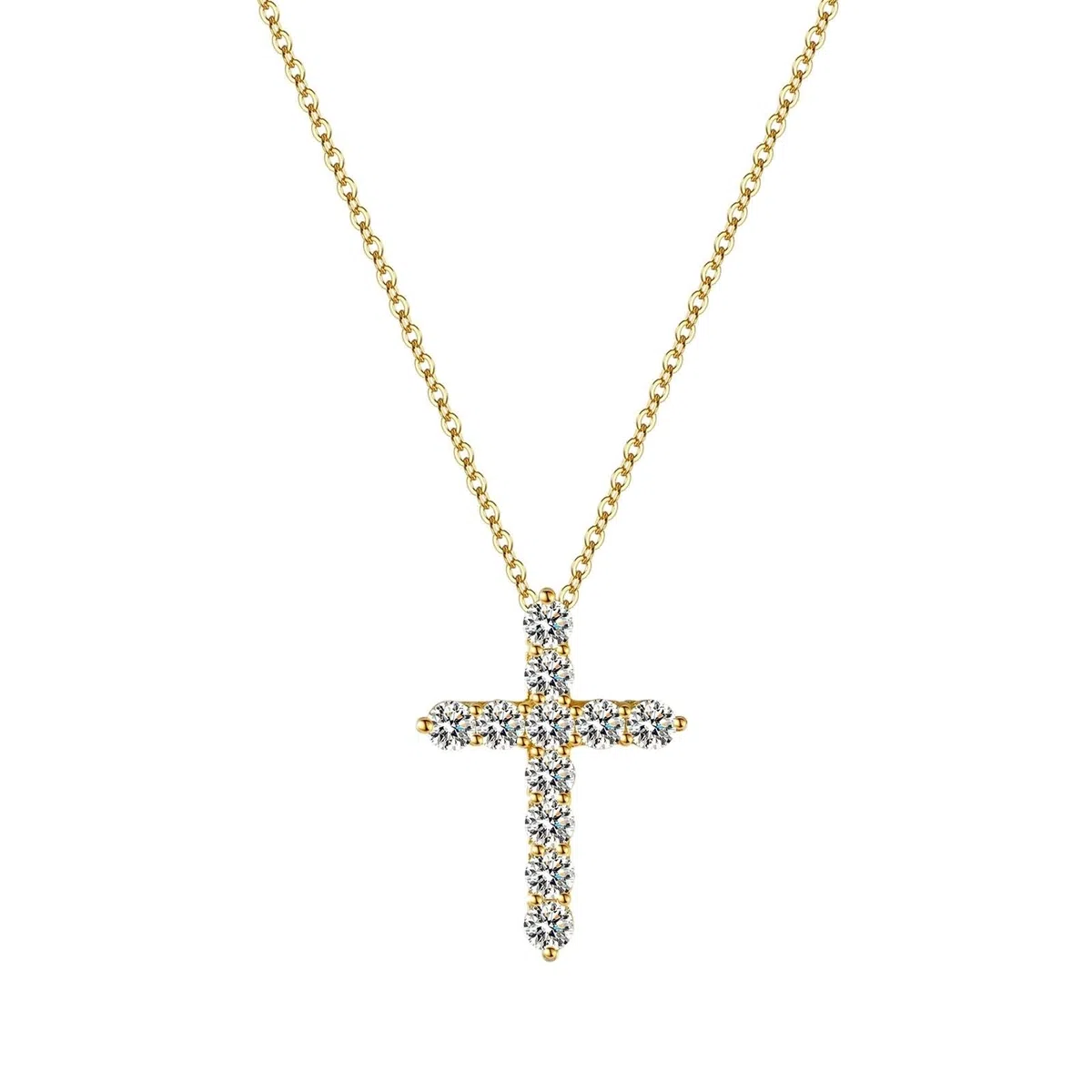Delicado collar de oro con moissanita para mujer, collar de cruz dorada para cumpleaños