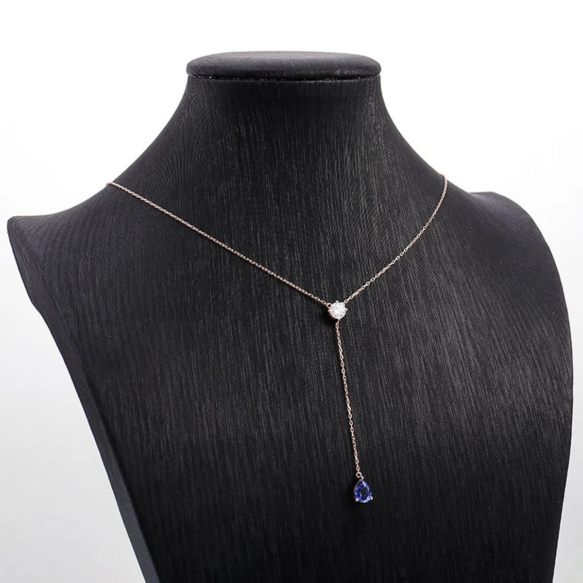 Colgante Oro Amarillo Mujer 9 Kilates,Collar Forma Y con Gota de Agua Zafiro Creado Colgantes Collar para Mujer de Oro