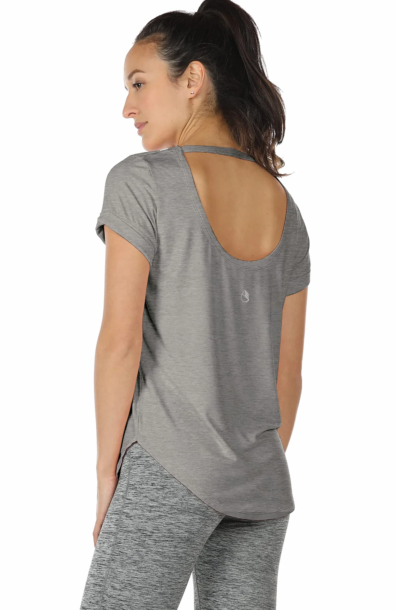 icyzone Camiseta de Yoga Deportiva de Suelta Transpirable de Manga Corta de Espalda Abierta para Mujer
