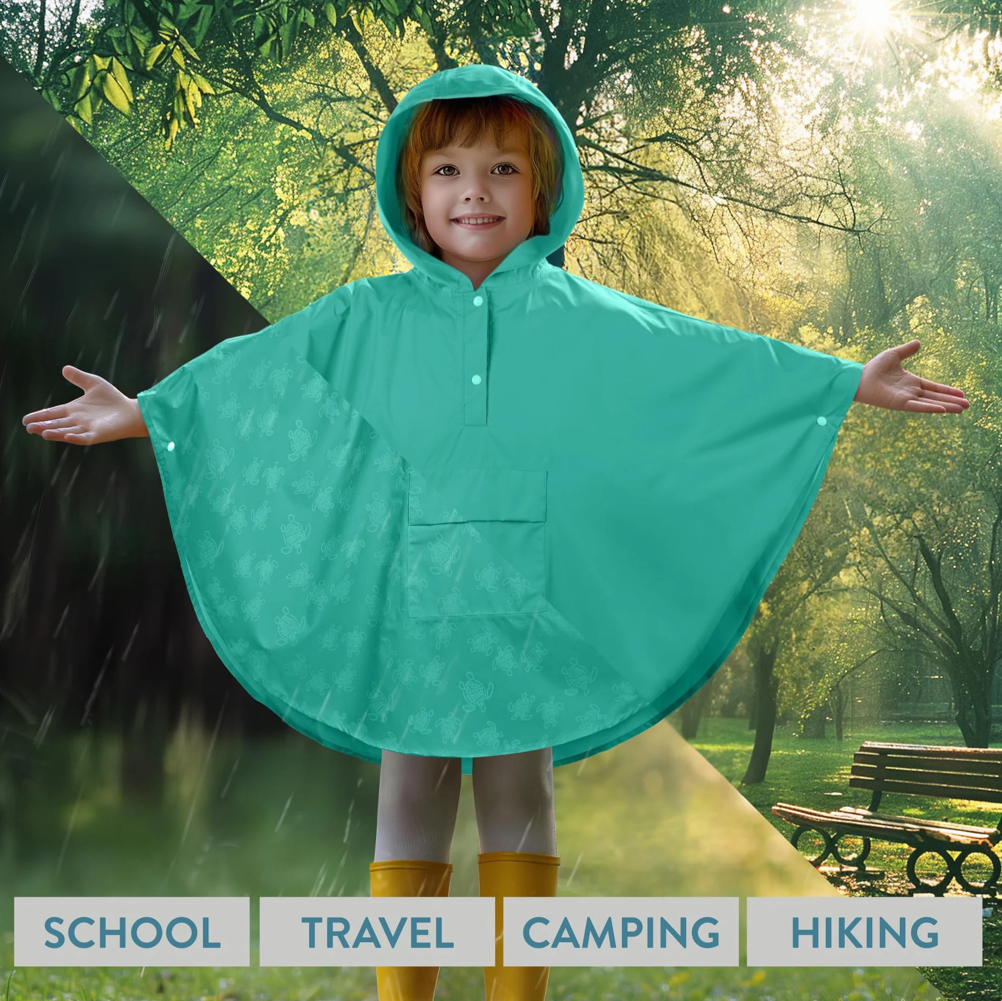 JEMIDI Poncho Impermeable Niño - Capa de Lluvia Infantil Mágica con Cambio de Color al Contacto con Agua - Con Bolsa de Transporte - Poncho Lluvia Niña Niño 3-5 Años - Morado