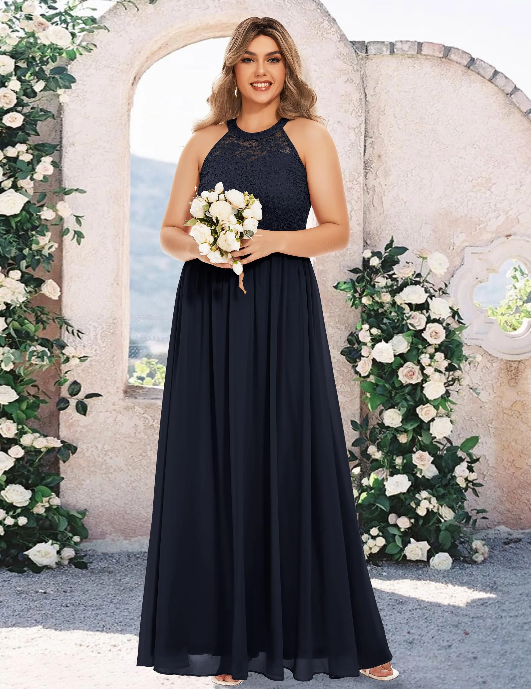 Wedtrend Vestido Largo de Dama de Honor Vestido Boda Fiesta Encaje y Gasa Elegante