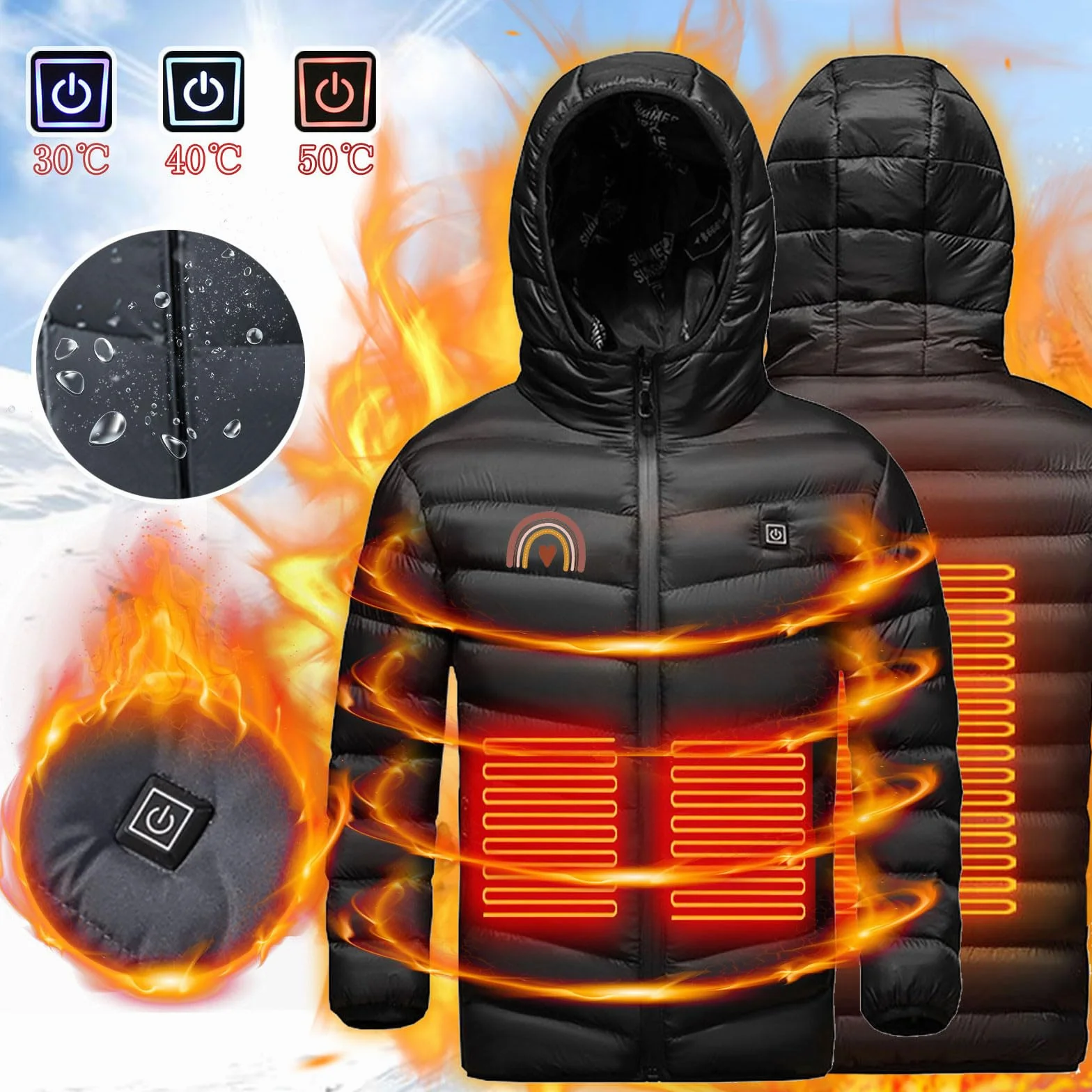YAOJIWANG NiñOs Chaqueta Calefactable Chaleco Grueso, Ropa Deportiva, USB Chaquetas Calefactables Abrigos Para Acampar, Esquí, Chaleco Calefactor EléCtrico Usb, Chaquetas, Abrigo Lavable