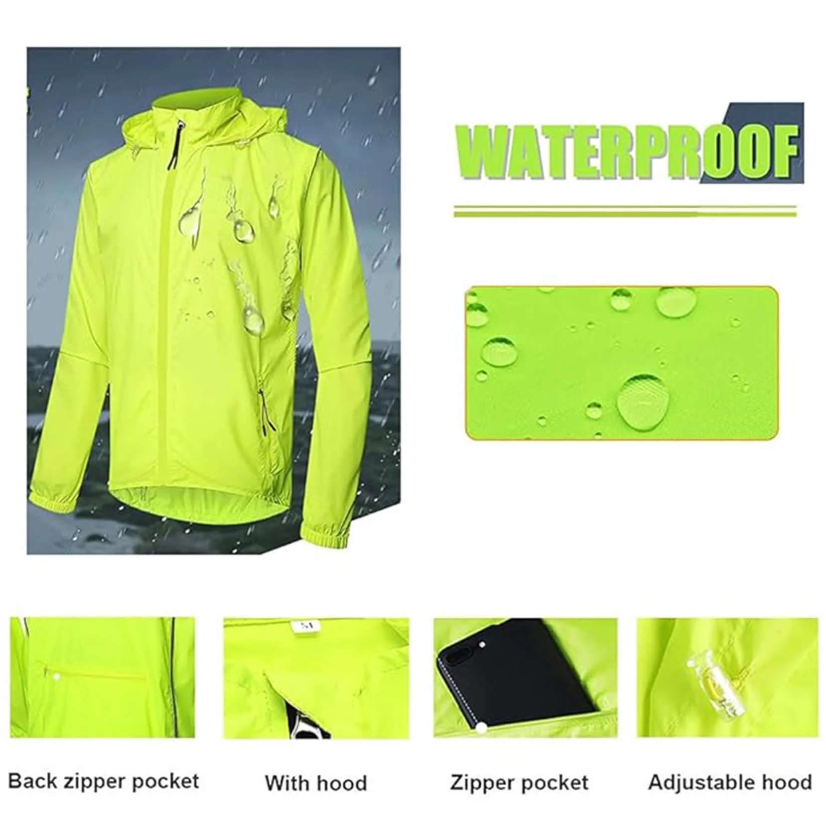 Chaqueta Ciclismo Ultraligera Impermeable A Prueba Viento Transpirable Manga Larga Desmontable para MTB