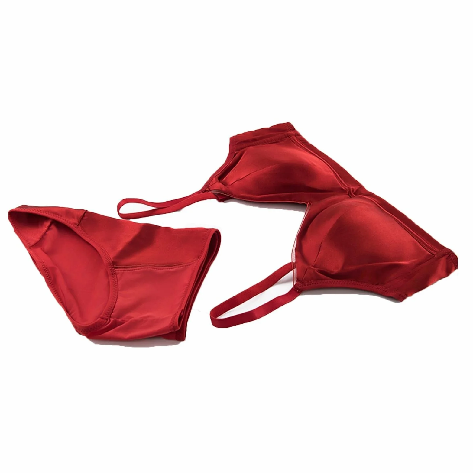 TOSOFT Conjuntos De Sujetador Y Bragas De Seda For Mujer Conjunto De 2 Bralette Y Bragas Sin Costuras Color Rojo Conjunto De Lencería Fina For Novia Y Boda