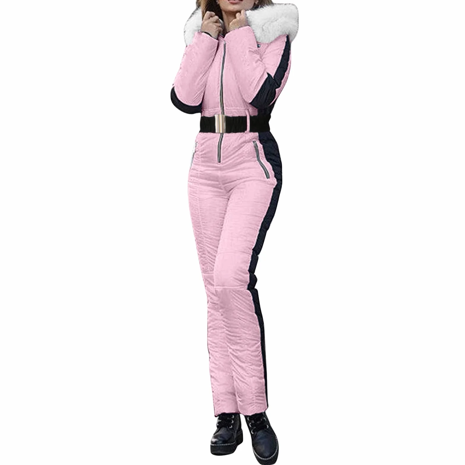 Generisch Traje de nieve impermeable mujer cuello desmontable cremallera invierno
