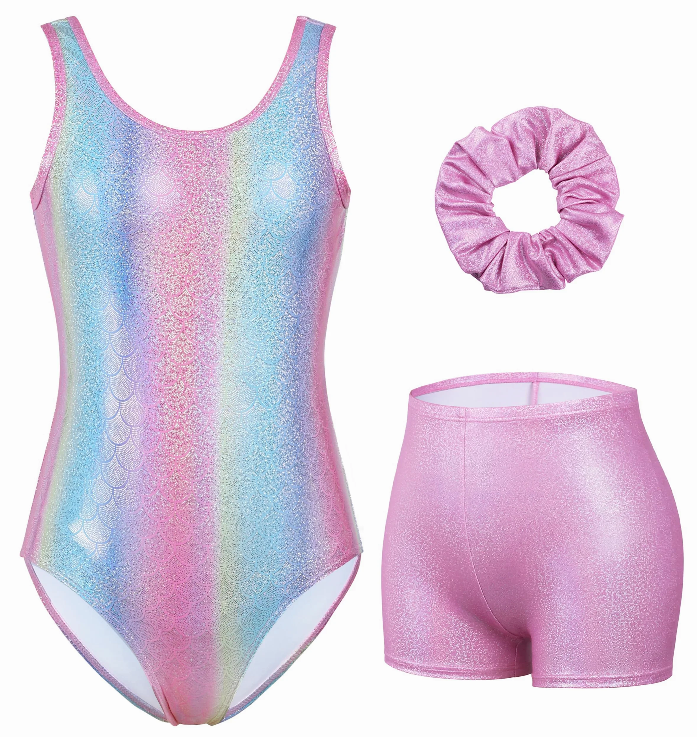 beautyin Leotardos de gimnasia para niñas, unitardos de baile, ropa deportiva con pantalones cortos