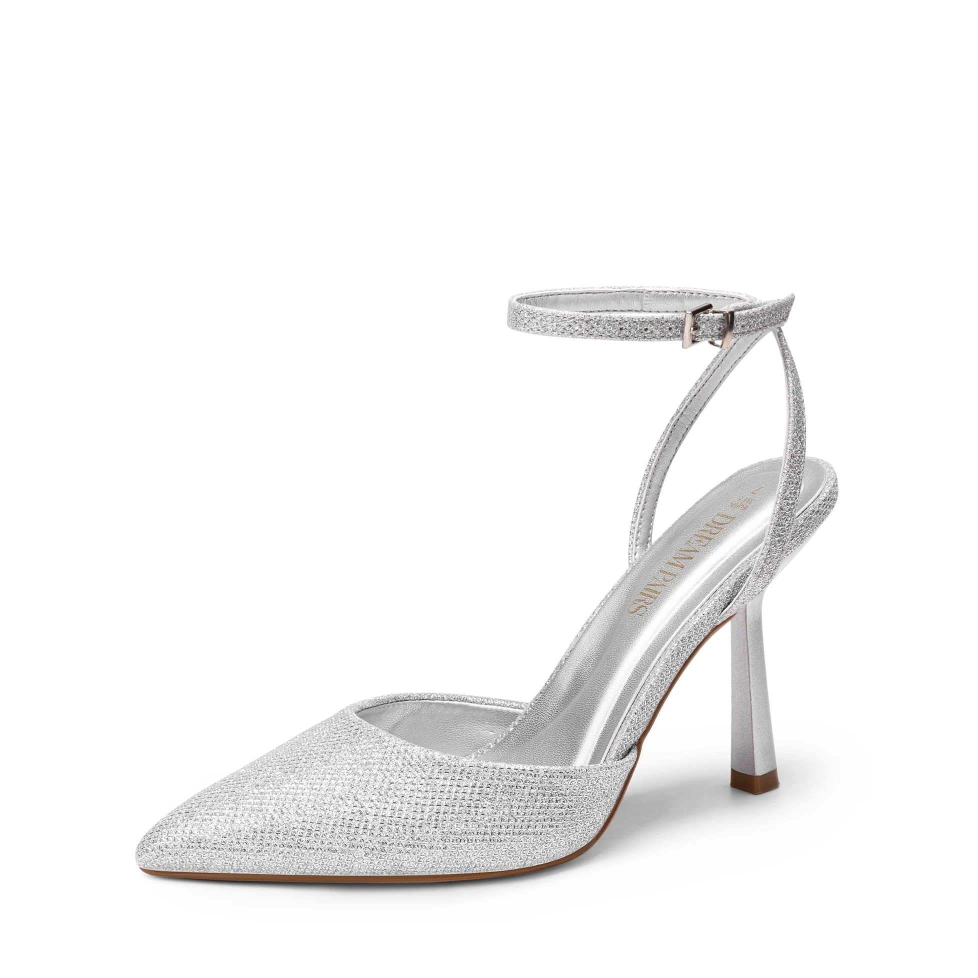 DREAM PAIRS Tacones Altos Punta Cerrada | Correa tobillo envolvente, plantilla suave, tacón 10cm, hebilla ajustable, talla media.