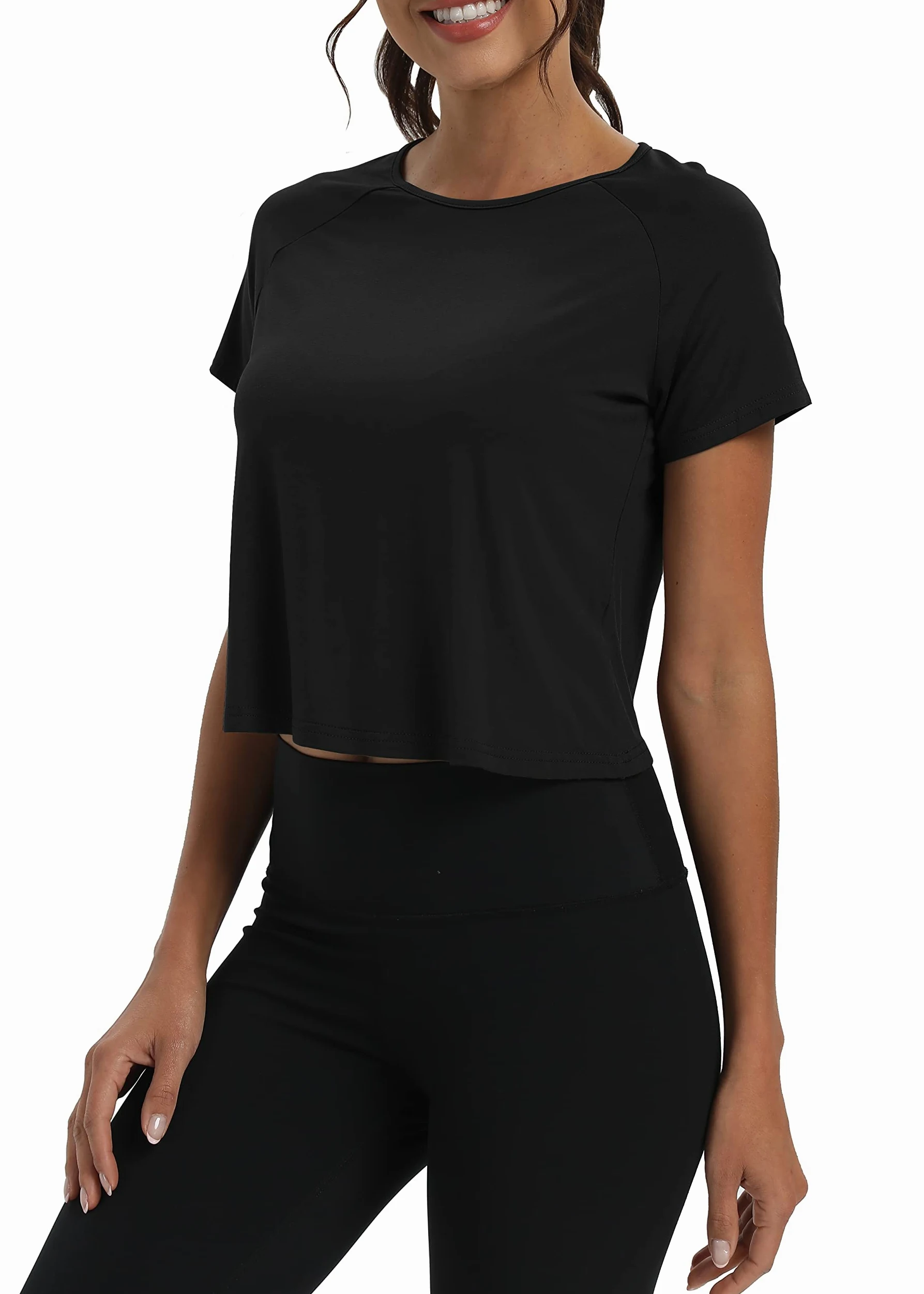 Mippo Camisetas de entrenamiento para mujer, recortadas con espalda dividida, atléticas, gimnasio, ejercicio, ajuste holgado