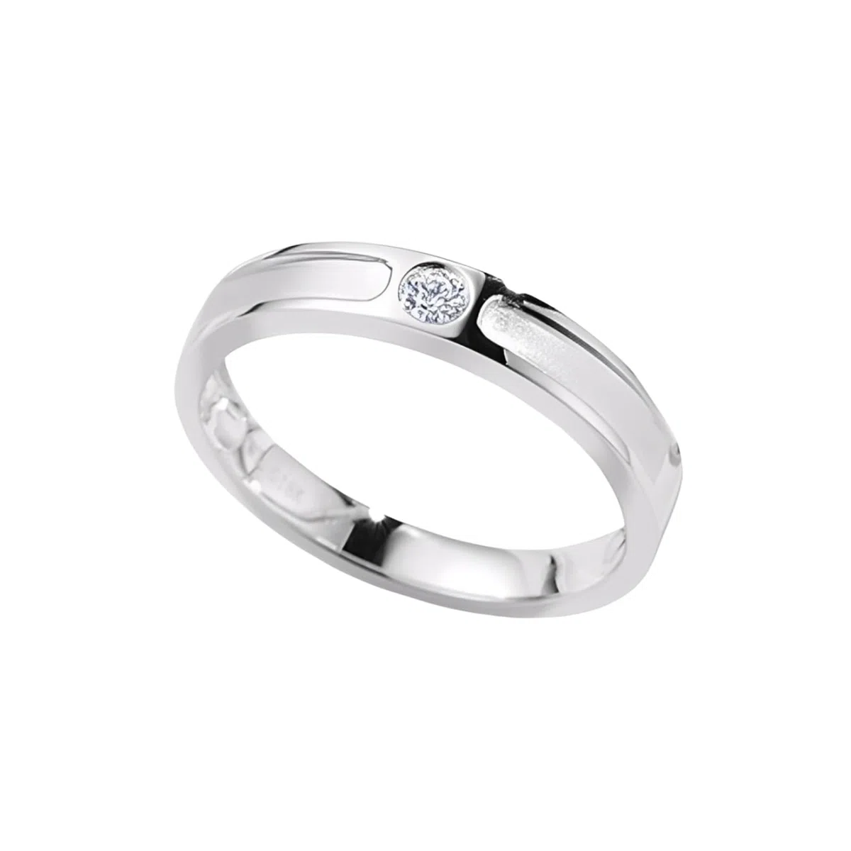 Anillo de oro blanco 585, anillo de boda de oro real de 14 K con diamante de 0,07 quilates, anillos de compromiso auténticos, aptos para hombres de 3,7 mm, talla 66 (21.0)