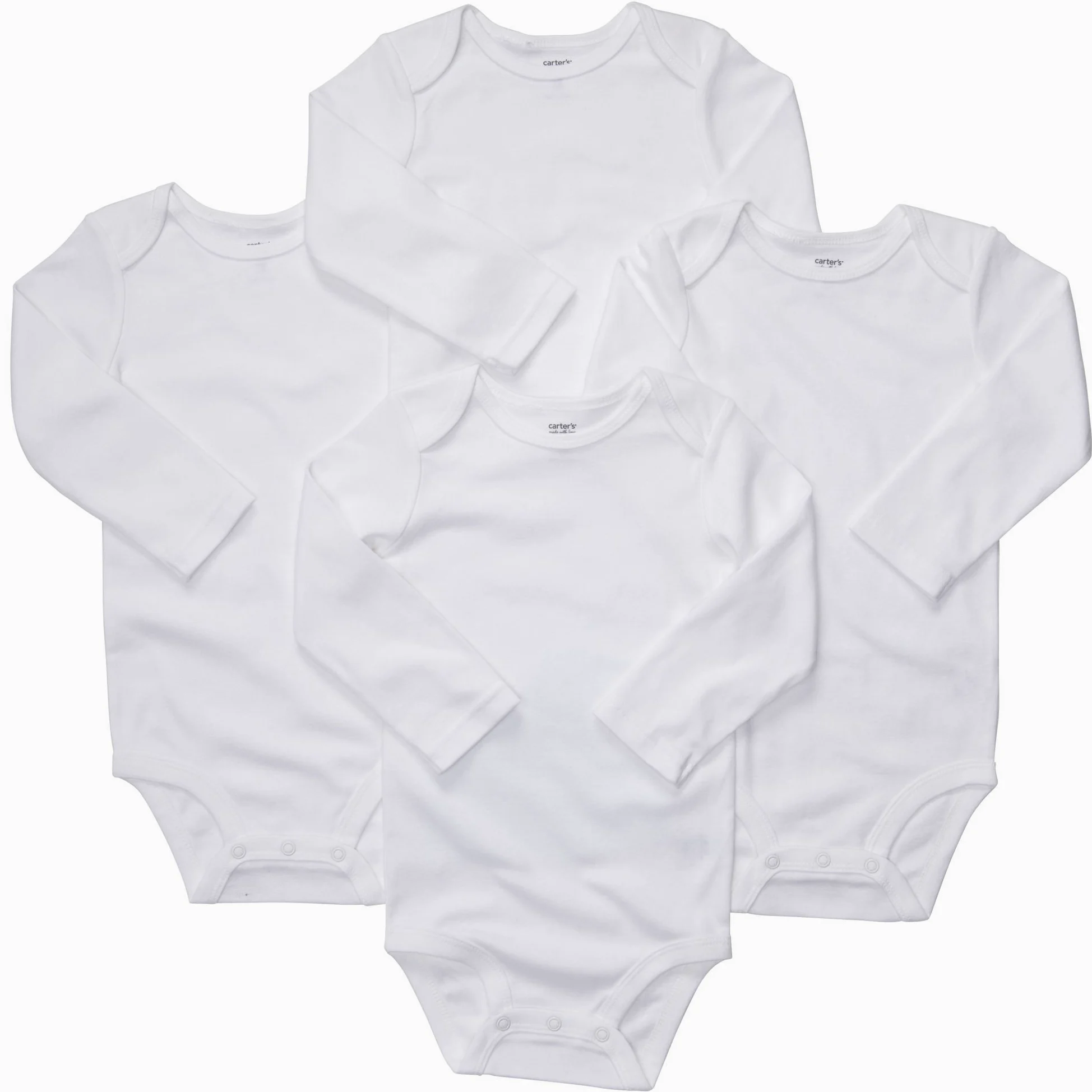 Carter's Unisex-Baby 4-Pack Long Sleeve Bodysuits - White - 9M