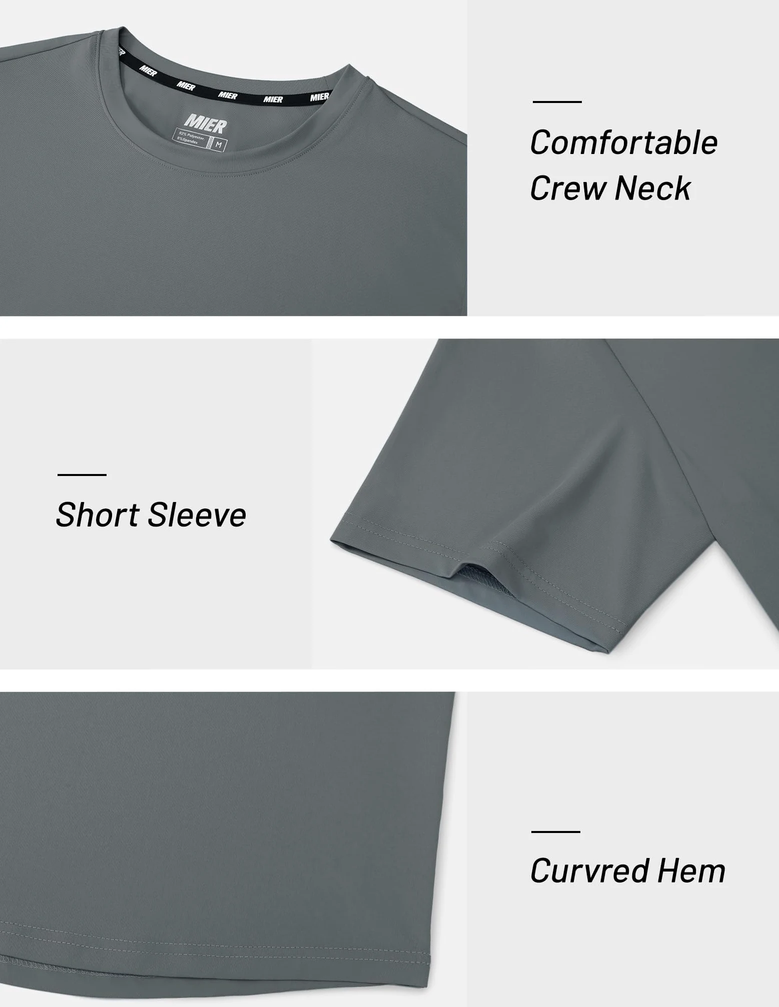 MIER Camisetas de entrenamiento para hombre, ajuste seco, manga corta, atlético, gimnasio, correr, ligeras, de poliéster, UPF 50+