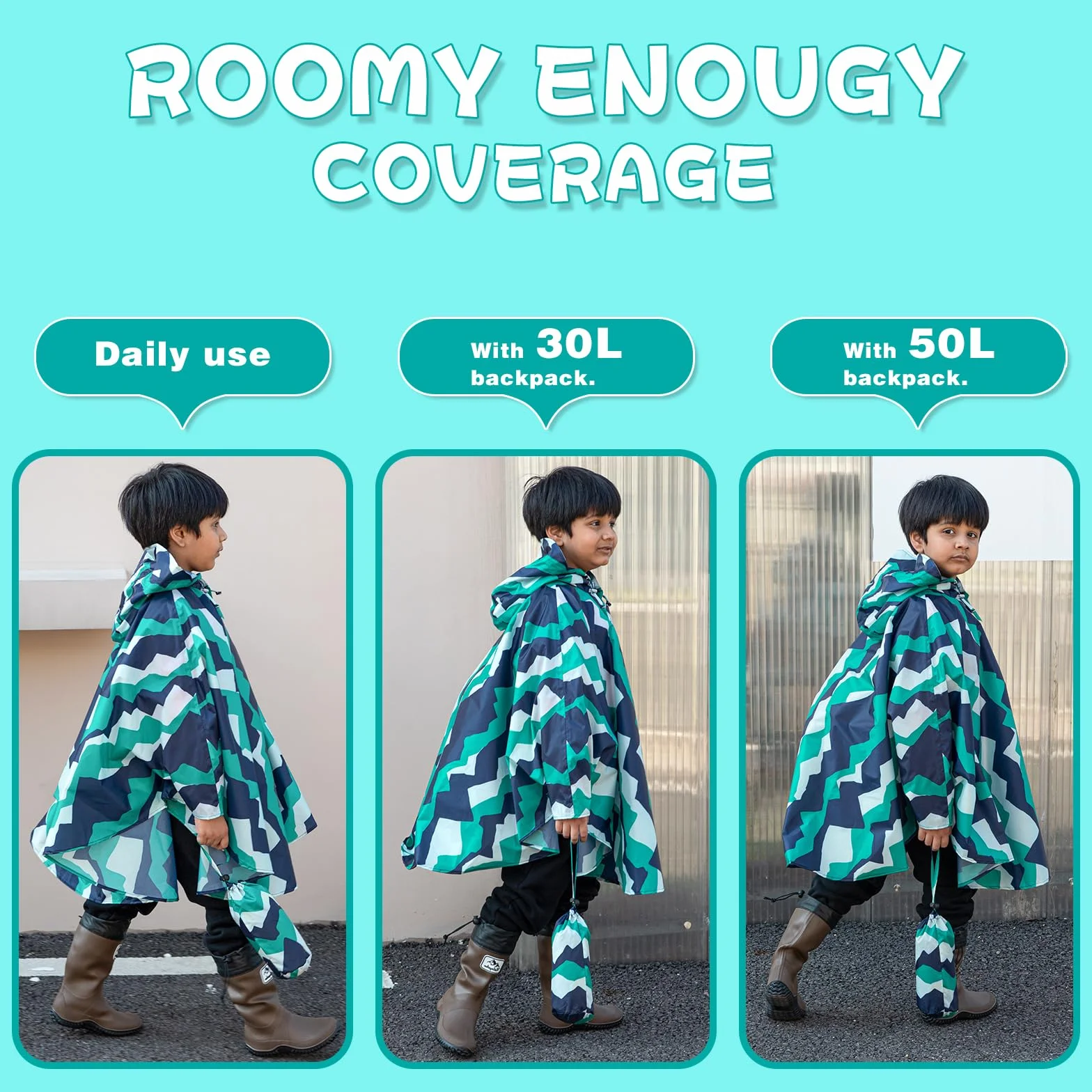 KAKU NANU Poncho Impermeable Chubasquero Niño Niña 3-14 Años Capa con Una Gran Capucha y Una Bolsa de Almacenamiento Amarillo Azul Rosa Rojo