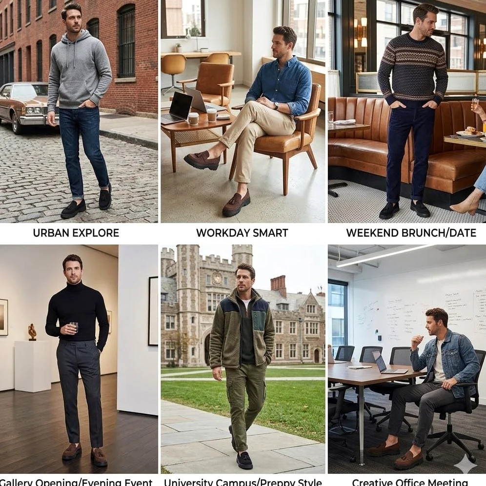 Mocasines de Gamuza para Hombre con Borlas Zapatos con Plataforma Gruesa Casual Boda Negocios Elegantes Mocasines