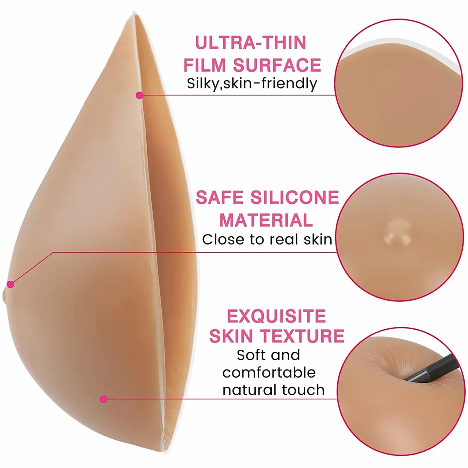Prótesis Mamarias De Silicona Rellenos para Sujetadores Triangulares Autoadhesivos para Mastectomía Personas Transgénero Y Cosplay(1200g/pair, Suntan)
