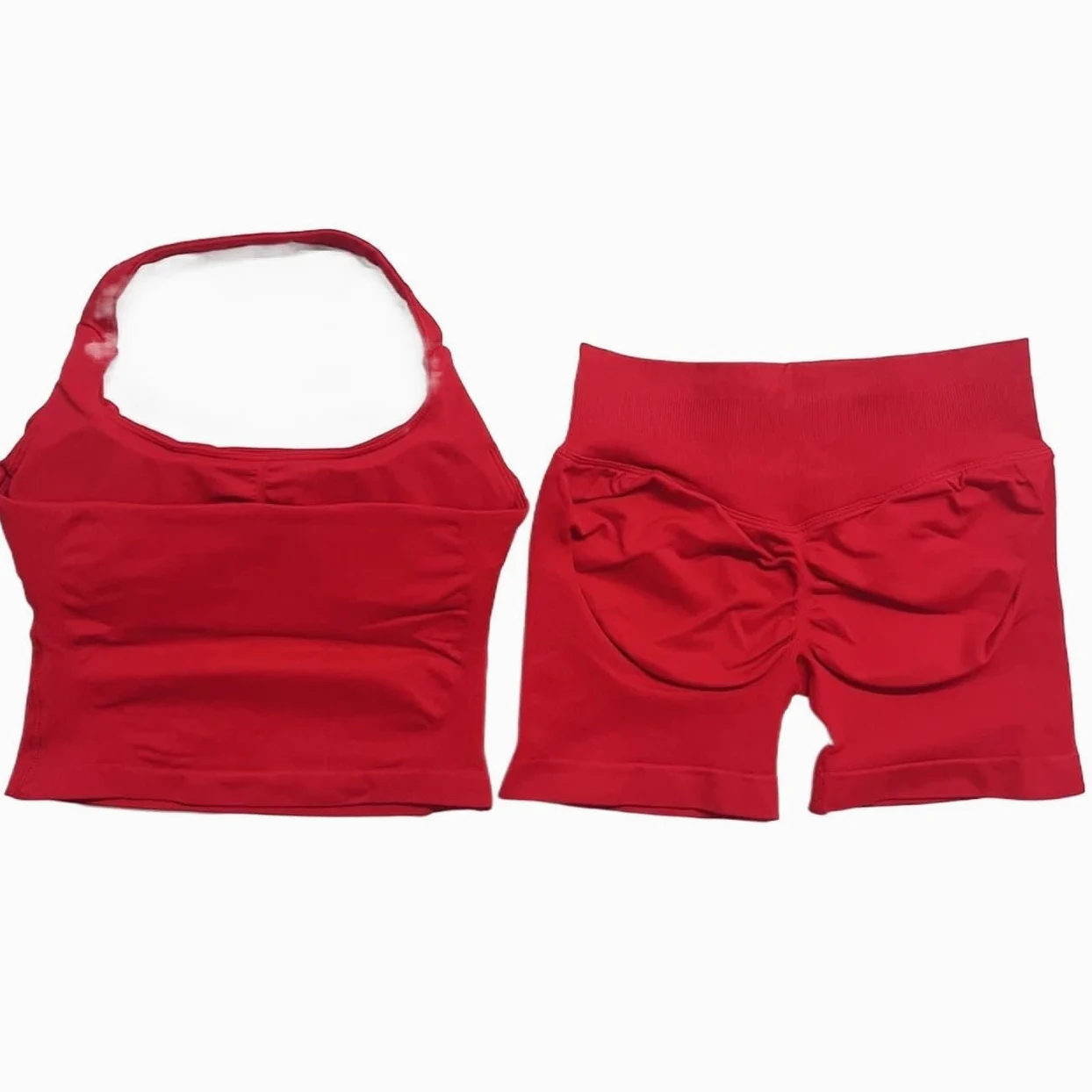 Set de Yoga Mujer Conjunto de Yoga Dos Piezas, Conjunto Gimnasio Impacto, Top Deportivo con Cuello Halter y Pantalones Cortos 4,5 Pulgadas sin Espalda