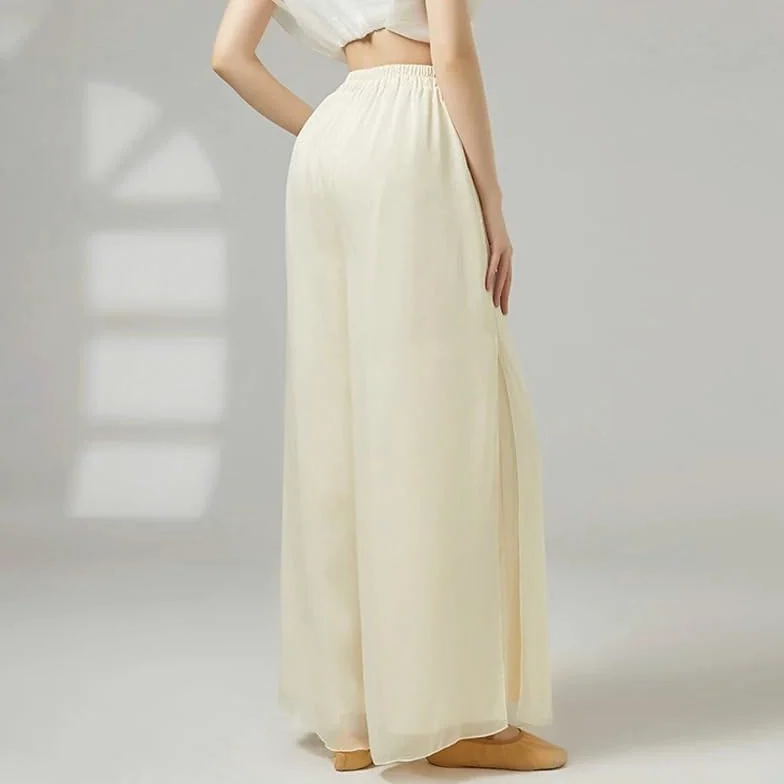 Pantalones de Baile Modernos de Pierna Ancha de Doble Capa for Mujer, Pantalones Sueltos fluidos de poliéster, Traje de Baile for Adultos