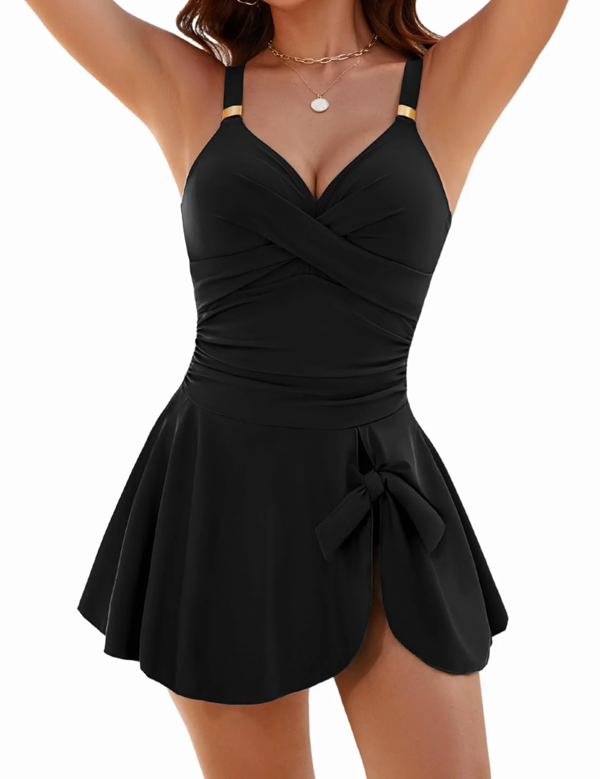 Nadeer Traje de Baño Una Pieza para Mujer Bañadores Reductor Cuello en V Push Up Swimdress Cintura Alta Vientre Plano Swimwear para Playa Piscina Vacaciones