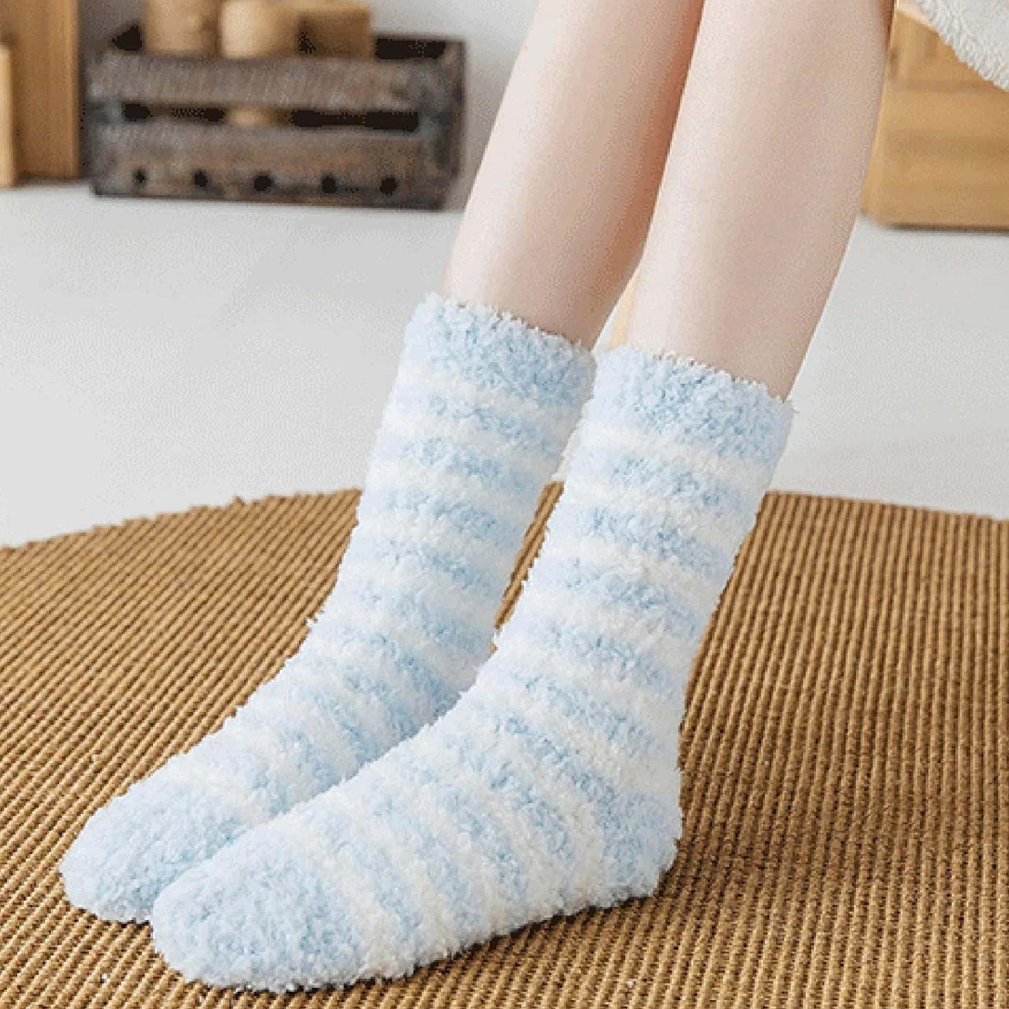 Calcetines 5 Pares De Calcetines Térmicos A Rayas, Cálidos, Esponjosos, Supersuaves, Gruesos, Para Mujeres Y Niñas Calcetines De Moda