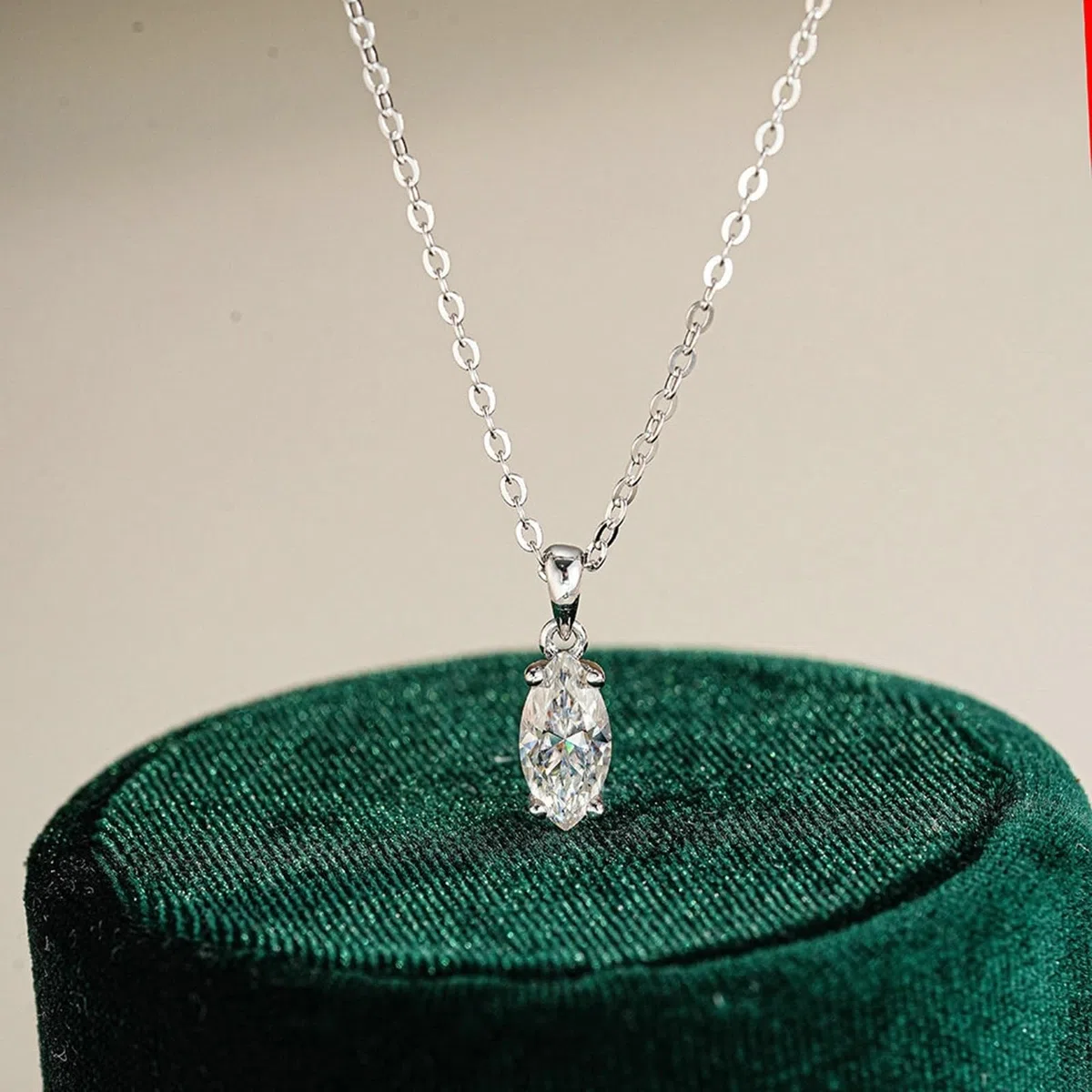 Collar de oro blanco Au750 de 18 quilates, joya auténtica con marquesa moissanita, colgante solitario de 45 cm