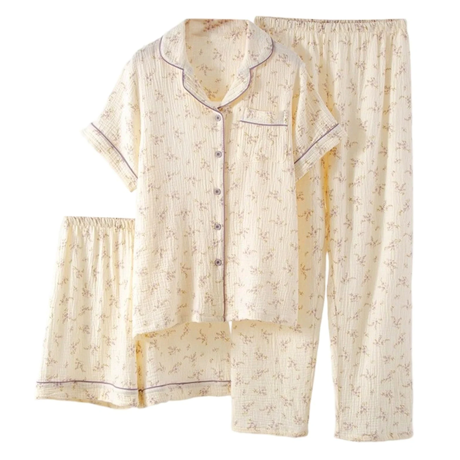 Pijama Mujer Verano,Conjunto De Pijama para Mujer, Manga Corta, Pantalones Largos, Ropa De Dormir Antiarrugas, Ropa De Estar por Casa para Primavera, Verano Y OtoñO, Comodidad En El Hogar.