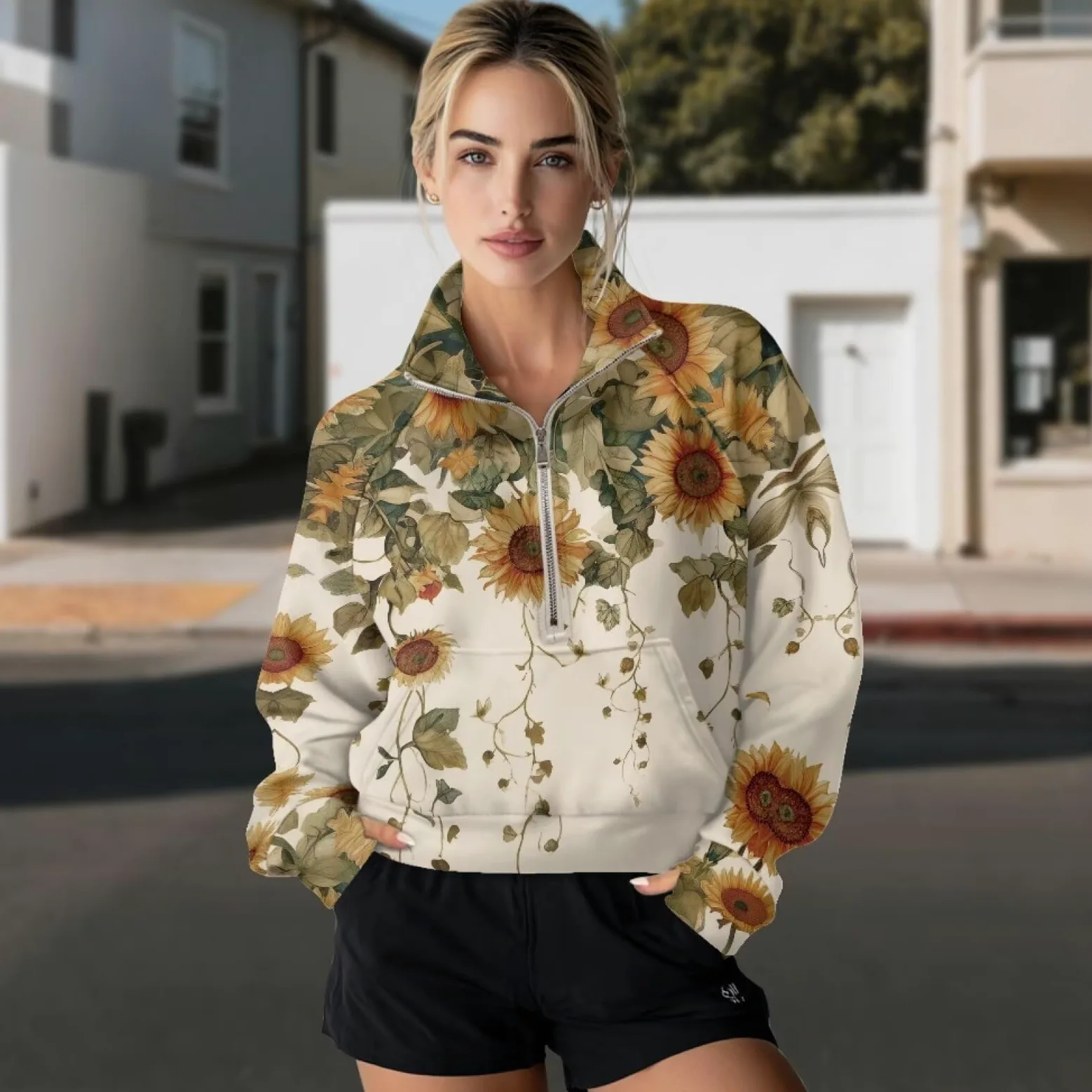 Sudadera de cuello alto para mujer, media cremallera, manga larga, para otoño, entrenamiento, invierno, cálida y suave